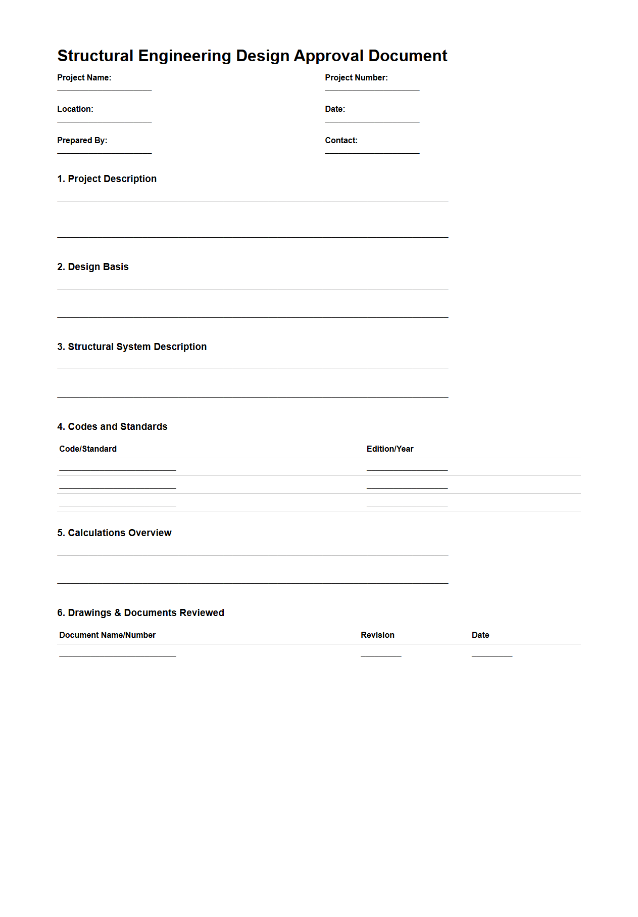 Structural Engineering Design Approval Document Example