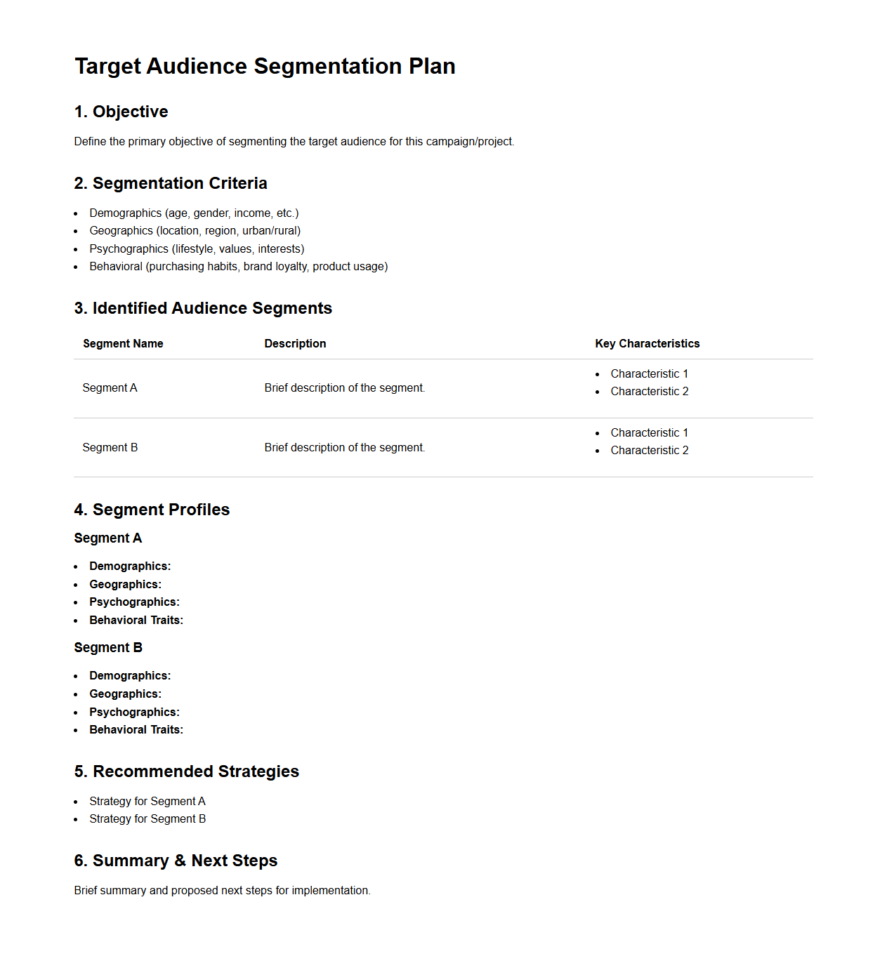 Target Audience Segmentation Plan Document Sample