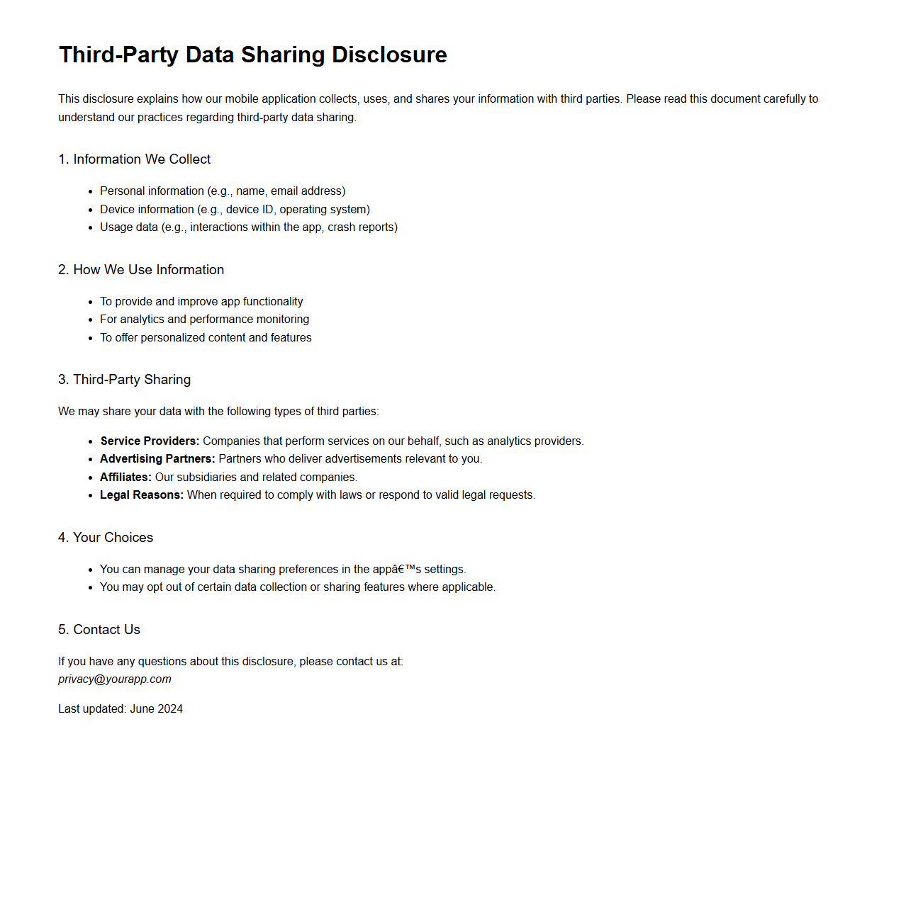 Third-Party Data Sharing Disclosure for Mobile Apps