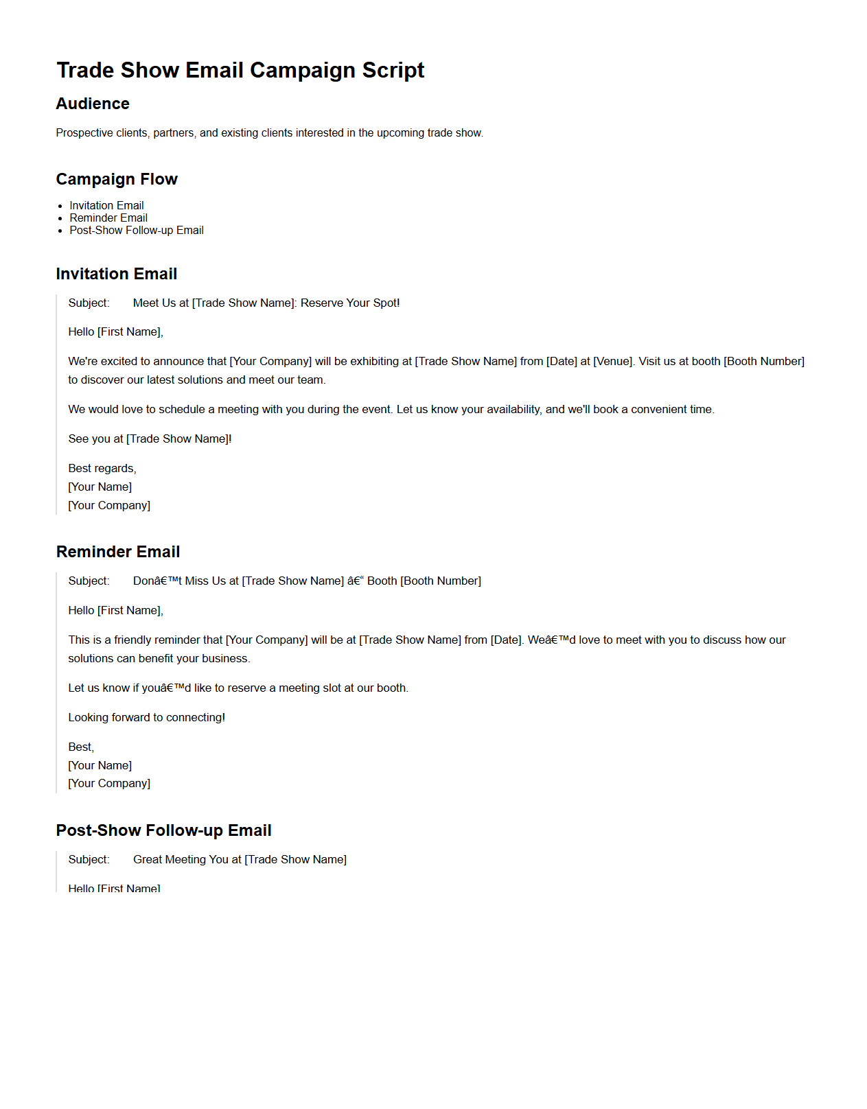Trade Show Email Campaign Script