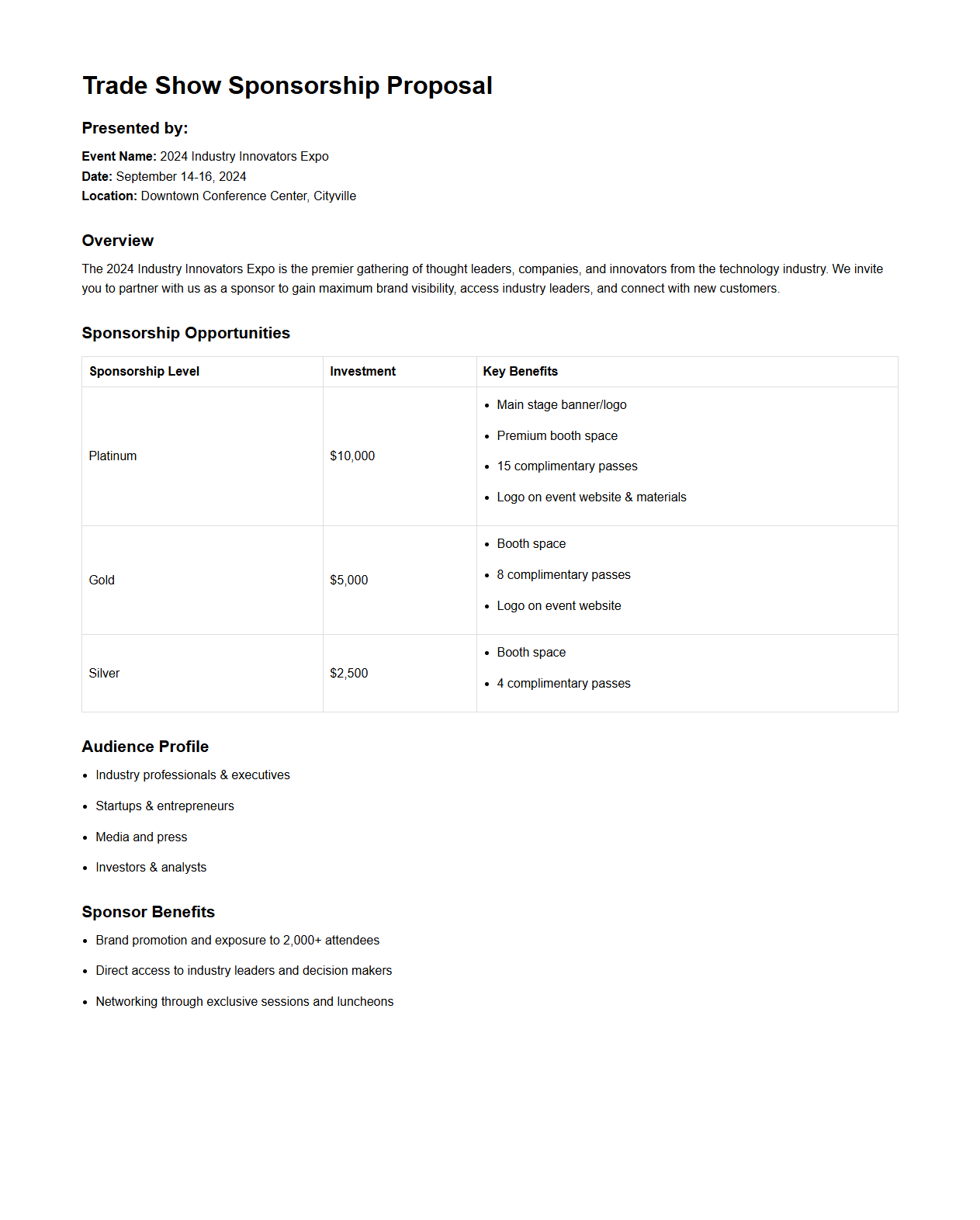 Trade Show Sponsorship Proposal Example