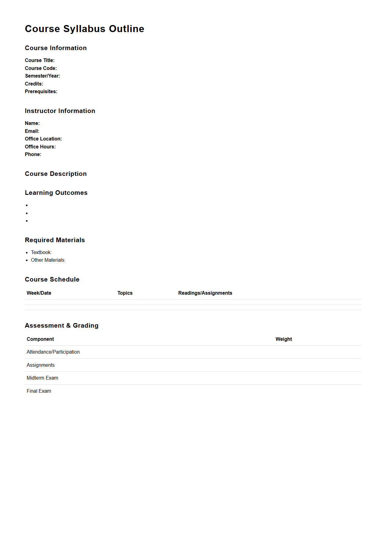 Undergraduate Course Syllabus Outline Template