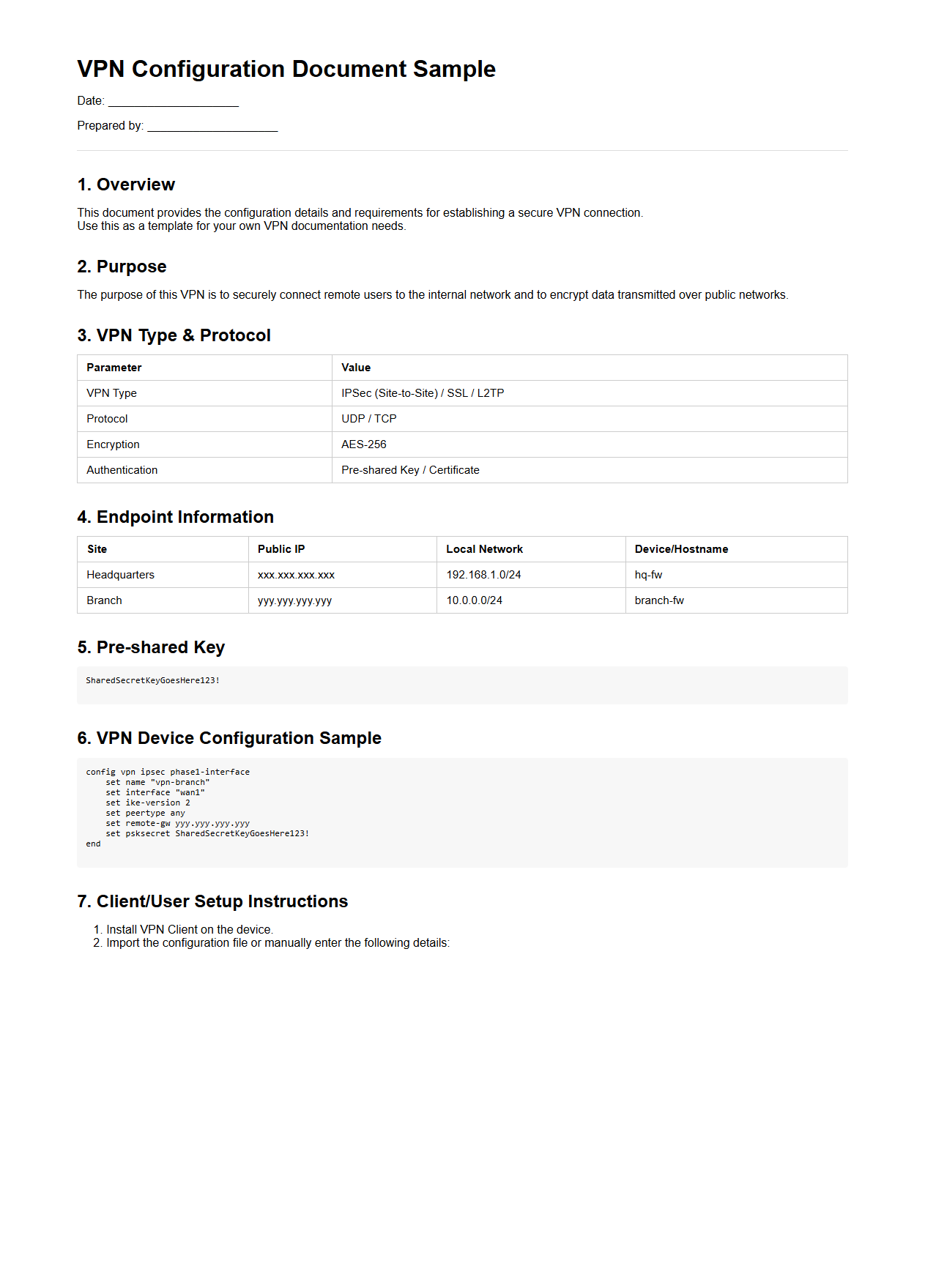 VPN Configuration Document Sample