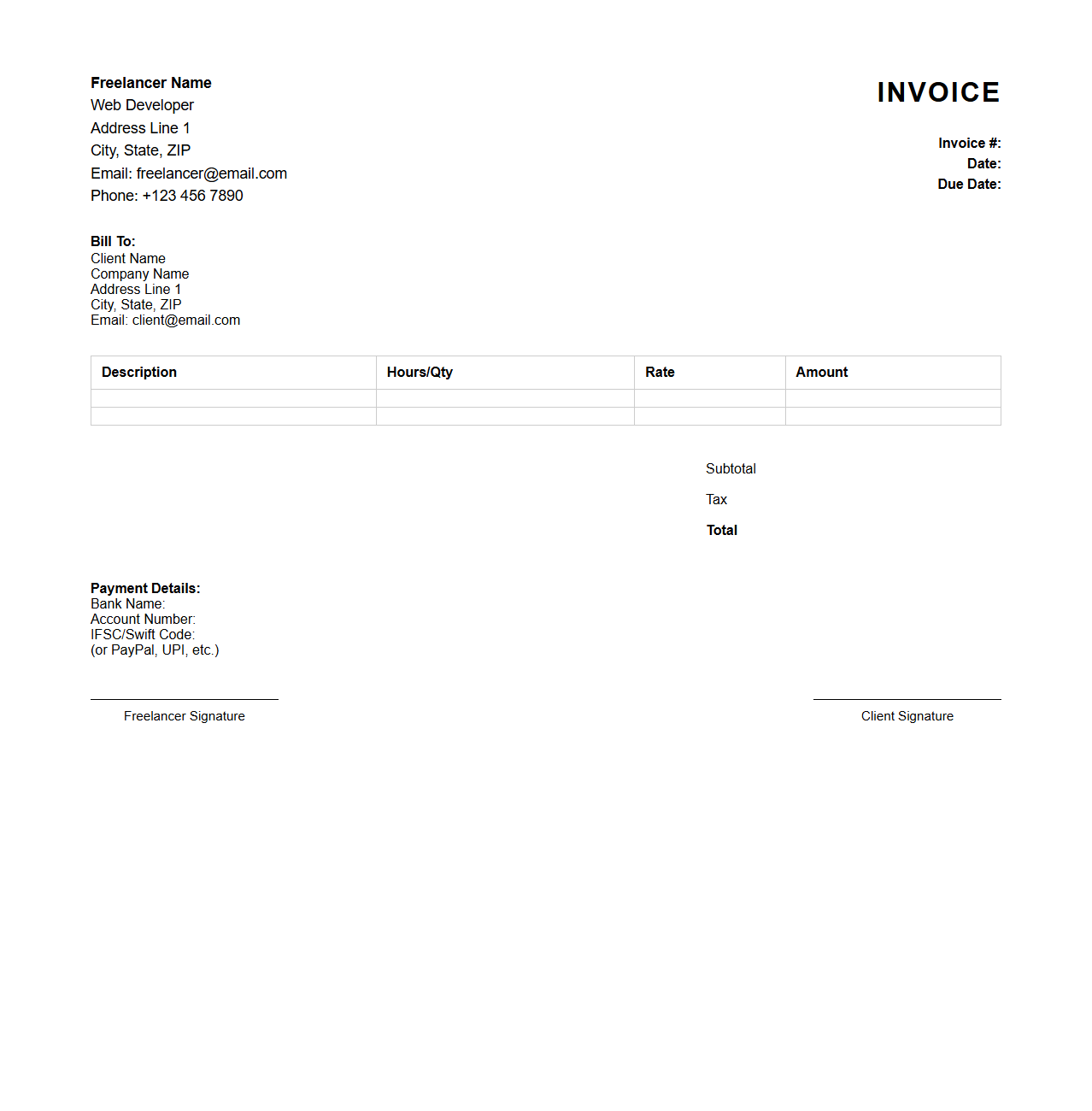 Web Development Freelancer Invoice Format