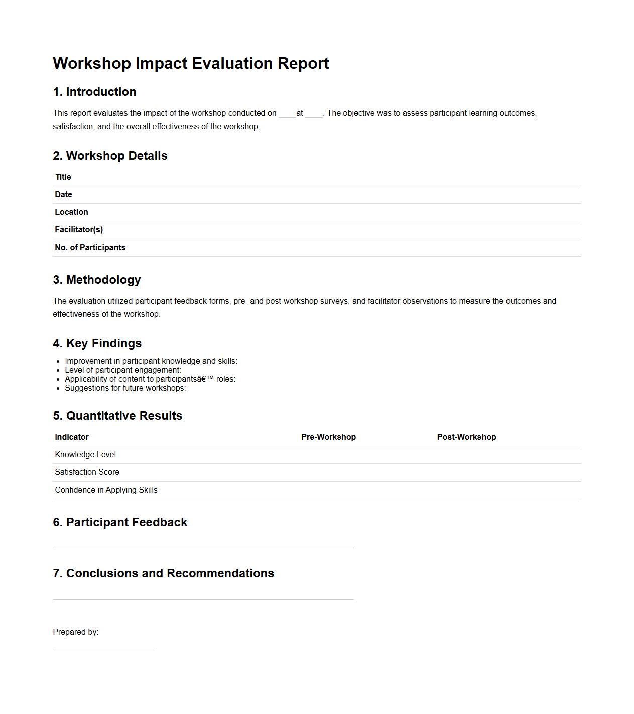 Workshop Impact Evaluation Report Sample