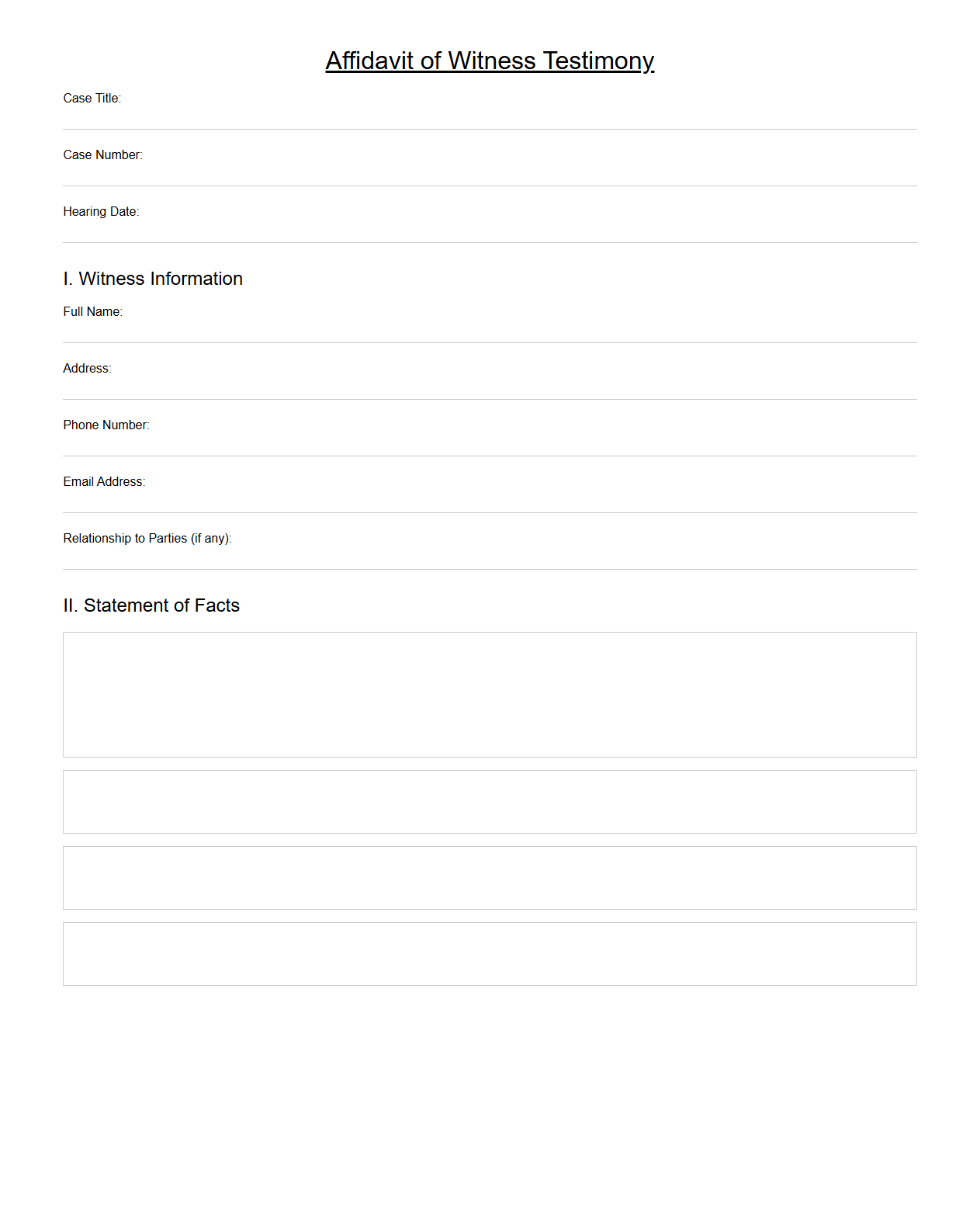 Affidavit of Witness Testimony for Hearings