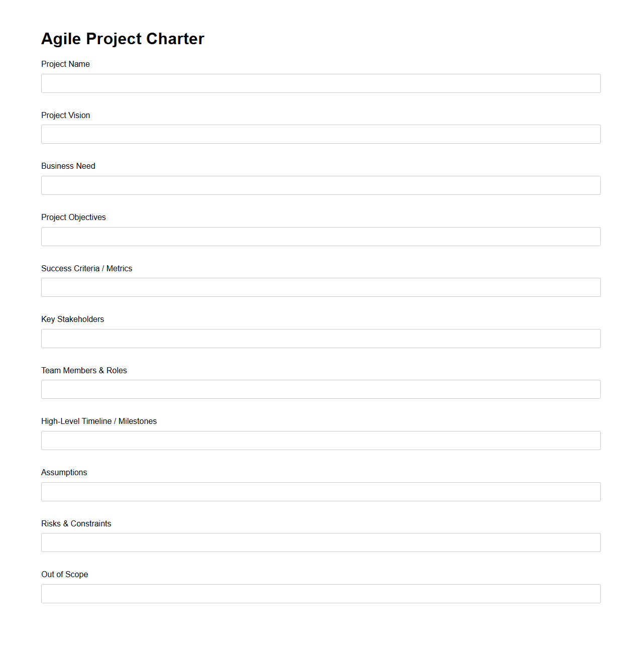 Agile Project Charter Template for Software Teams