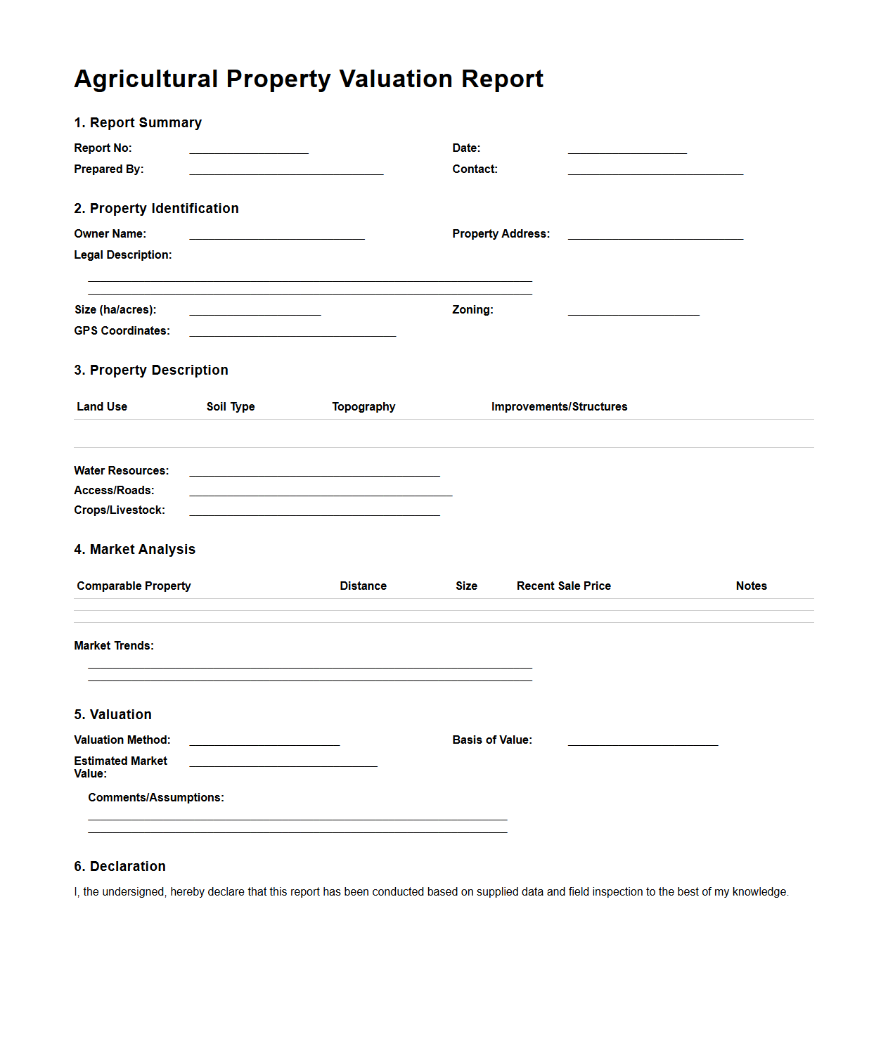 Agricultural Property Valuation Report Template