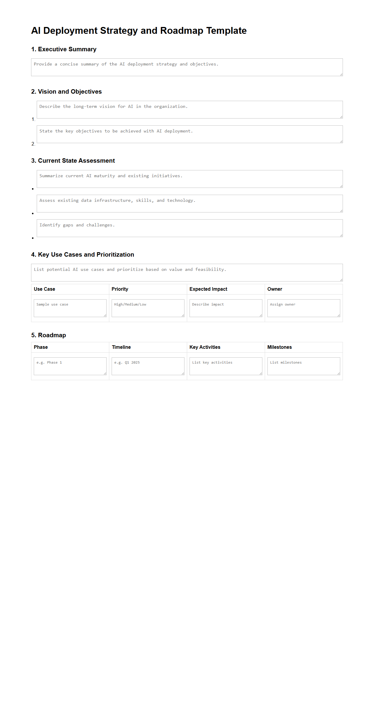 AI Deployment Strategy and Roadmap Template