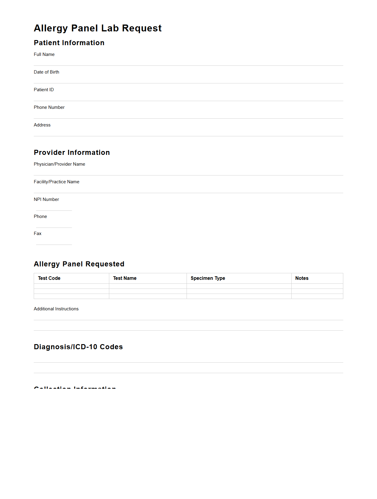 Allergy Panel Lab Request Document Sample