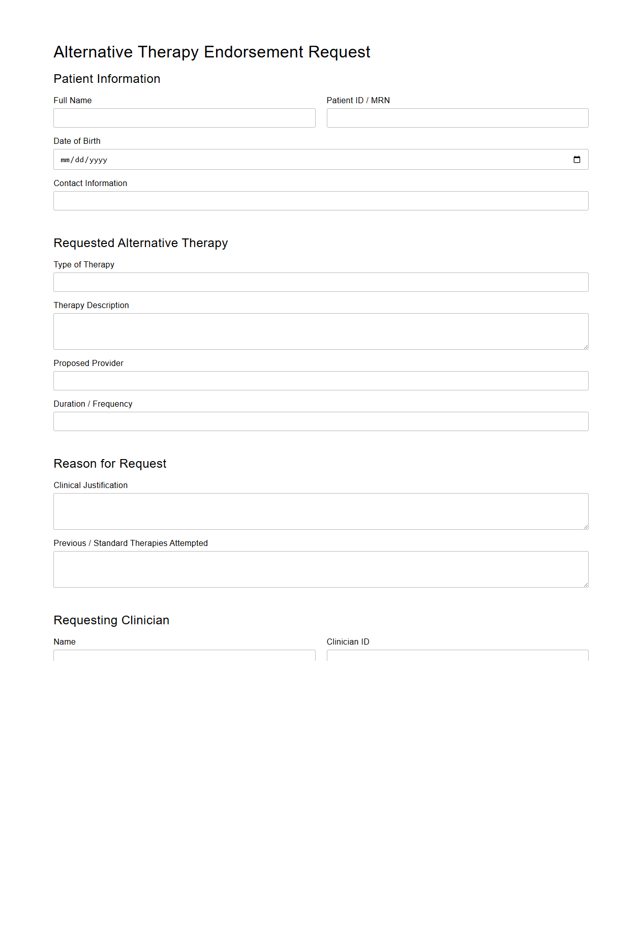Alternative Therapy Endorsement Request Format