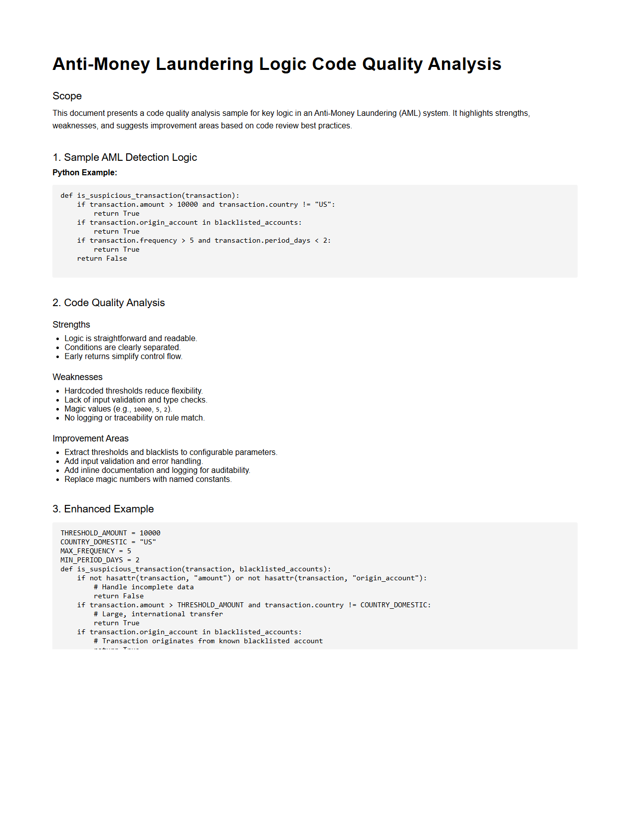 Anti-Money Laundering Logic Code Quality Analysis