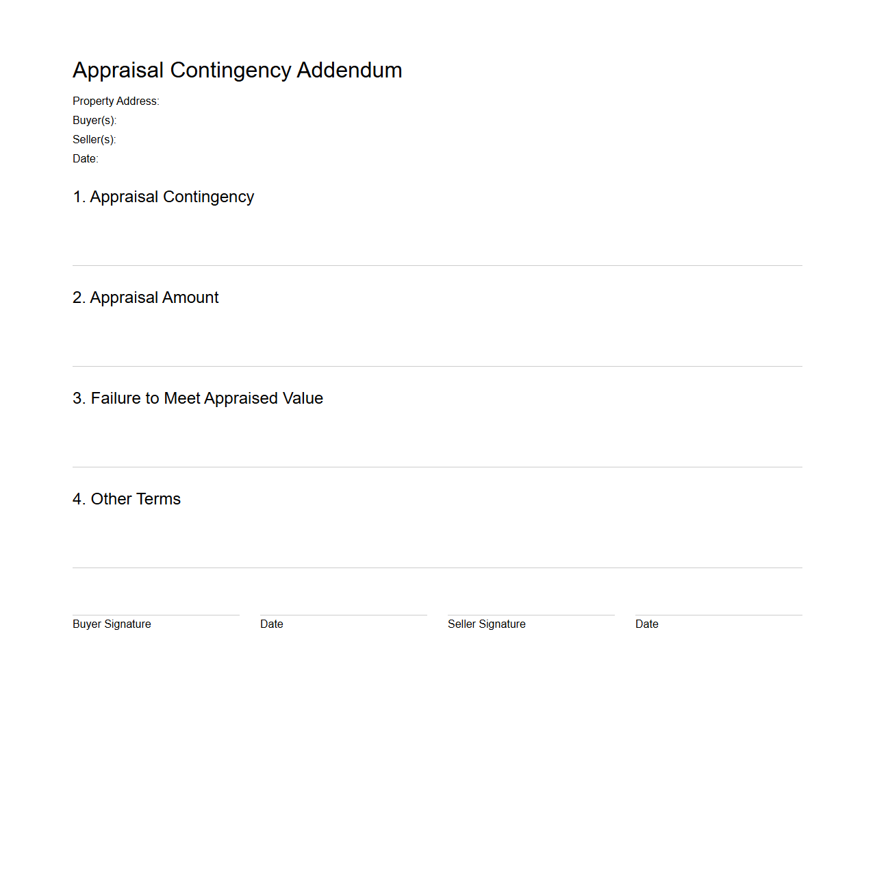 Appraisal Contingency Addendum Sample