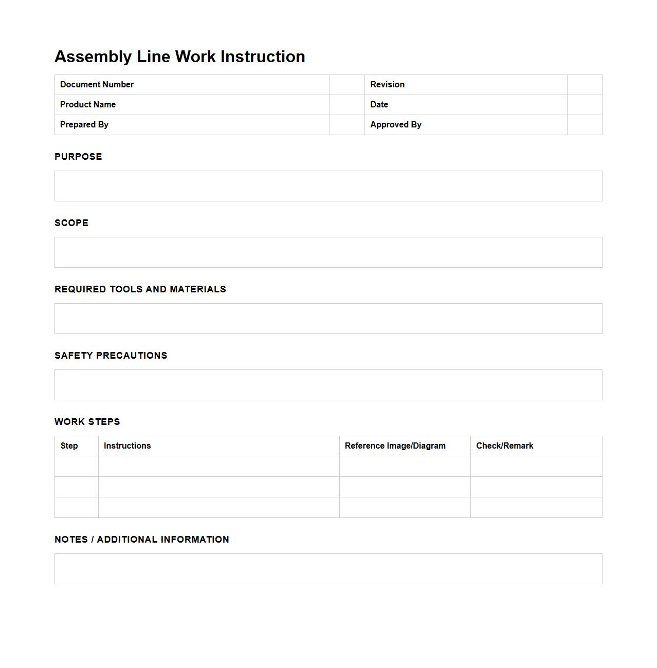 Assembly Line Work Instruction Template