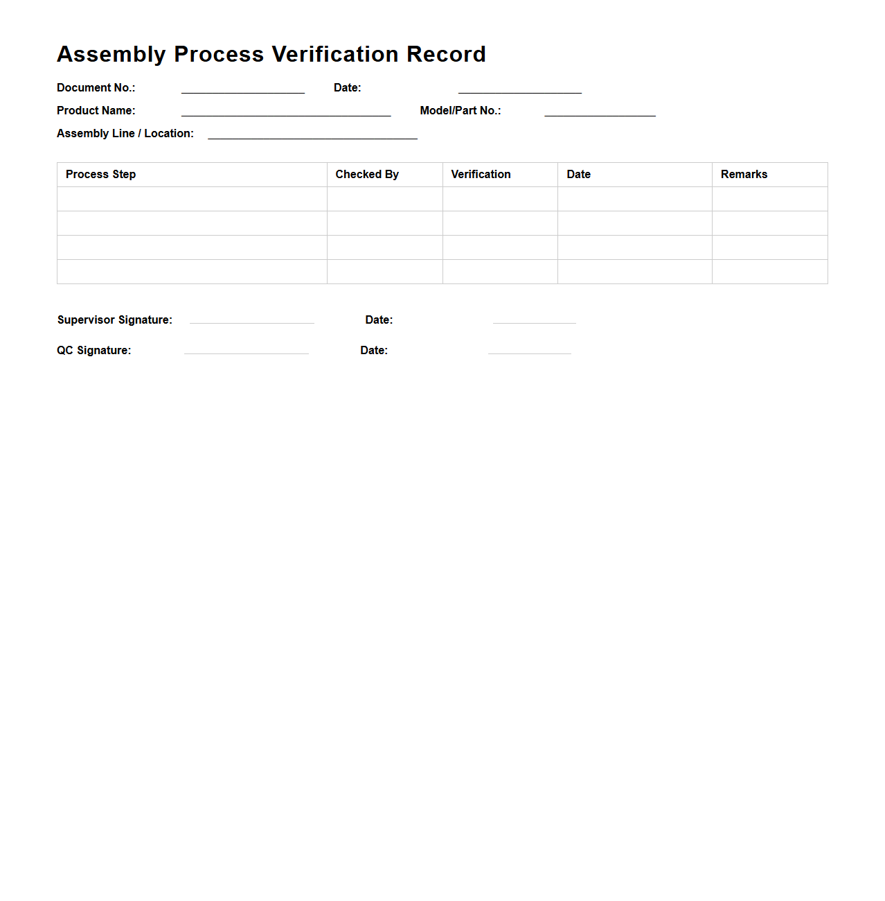 Assembly Process Verification Record Example