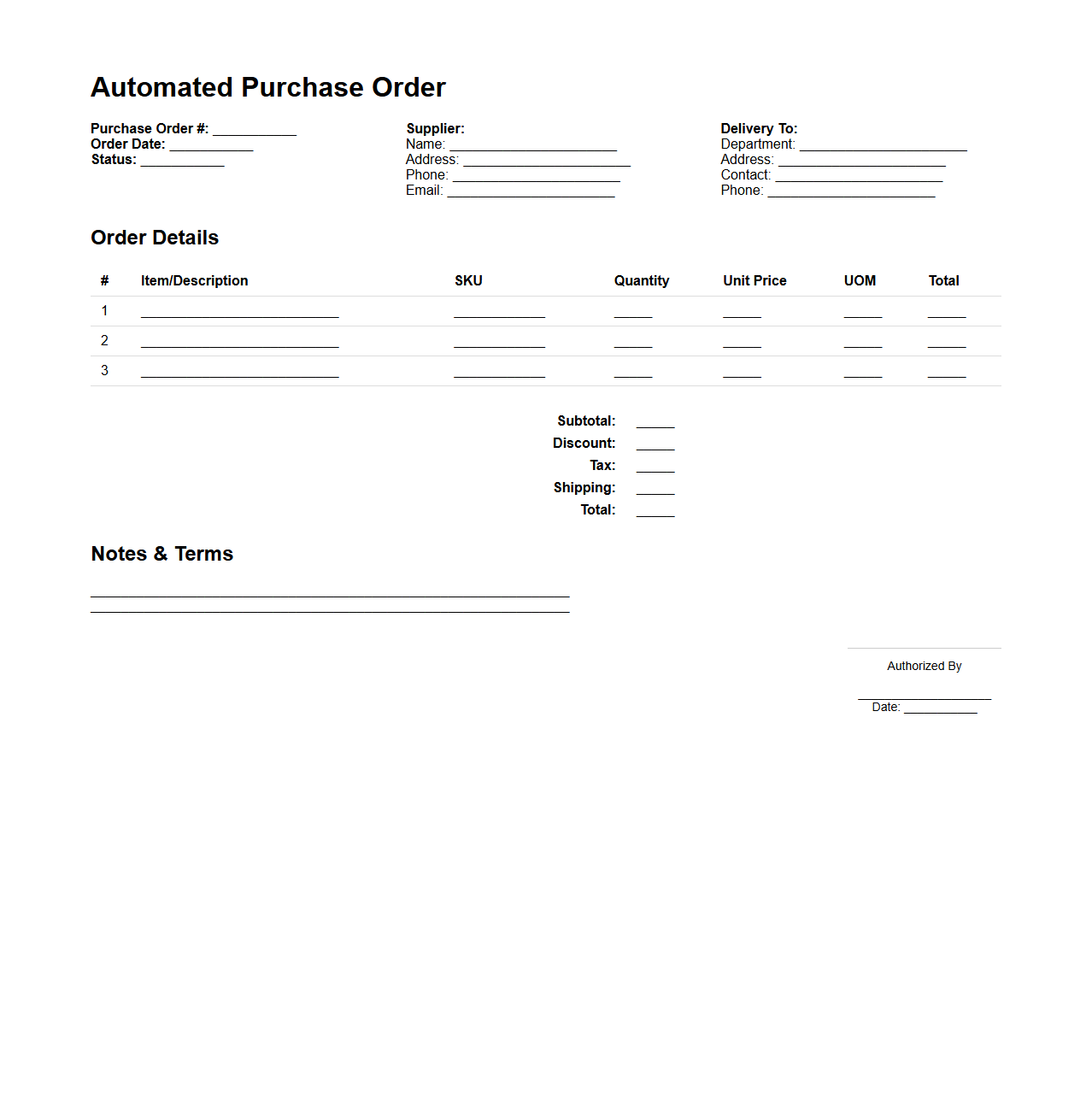 Automated Purchase Order Sample for ERP Systems