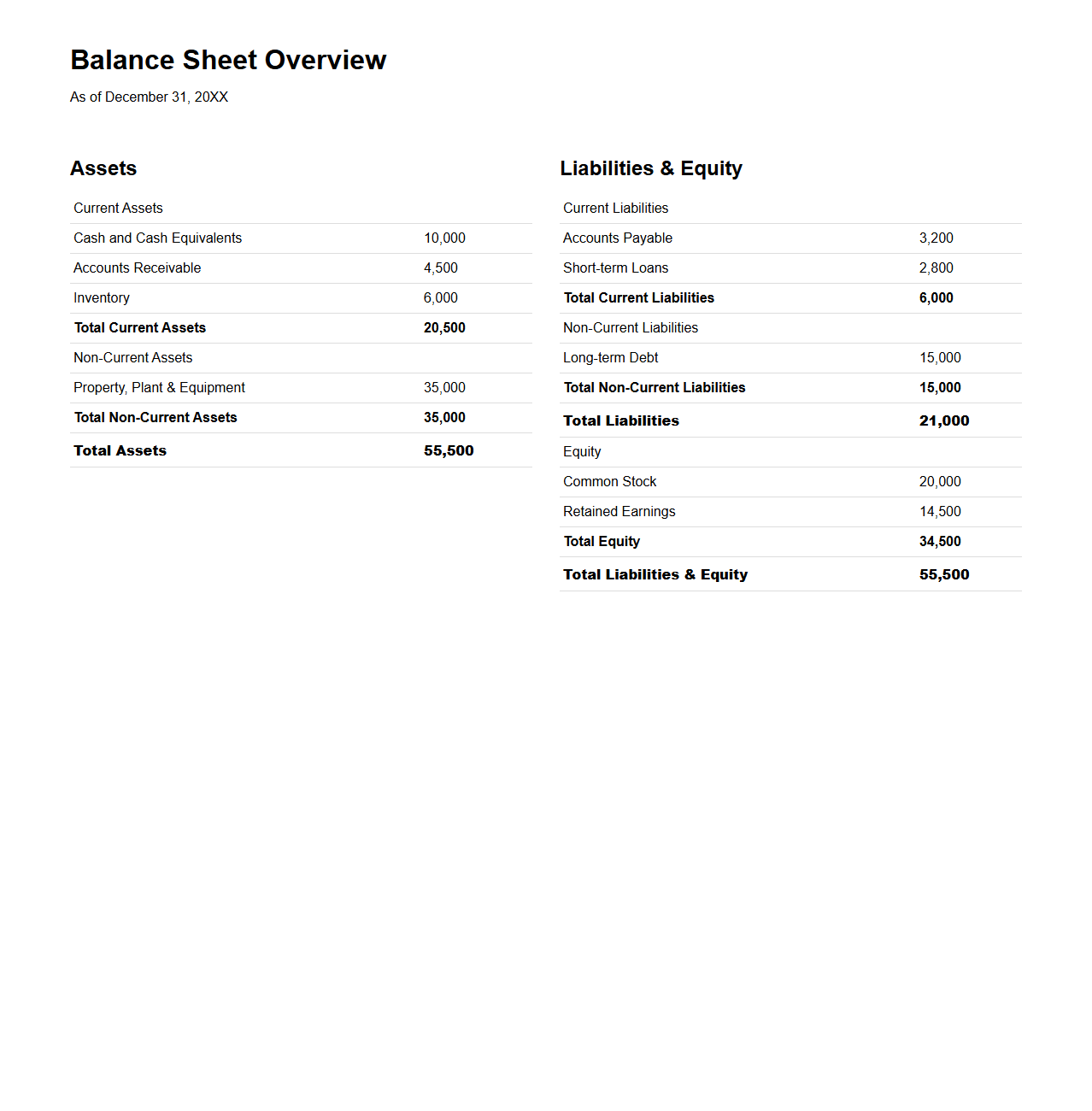 Balance Sheet Overview Sample