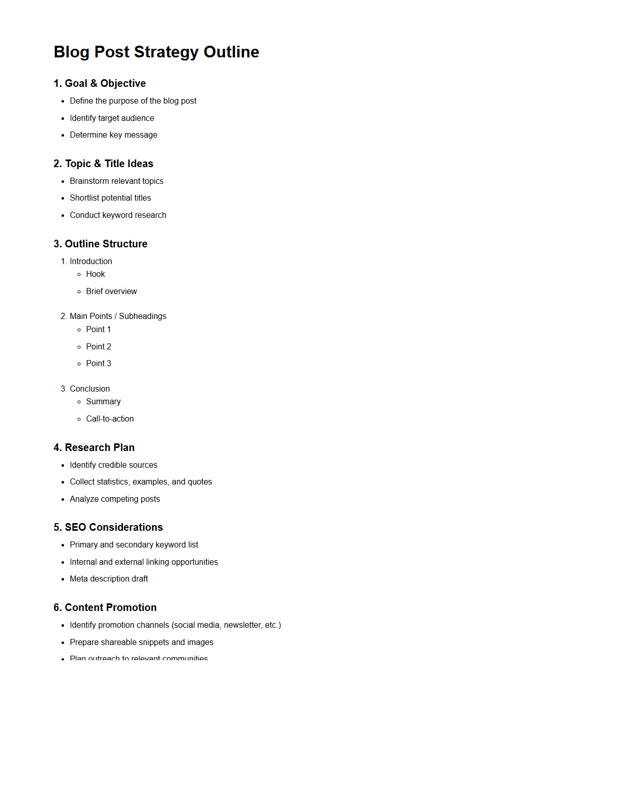 Blog Post Strategy Outline