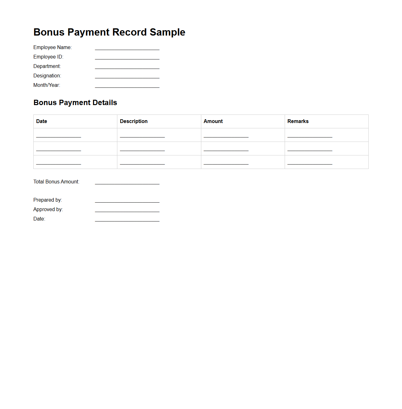 Bonus Payment Record Sample