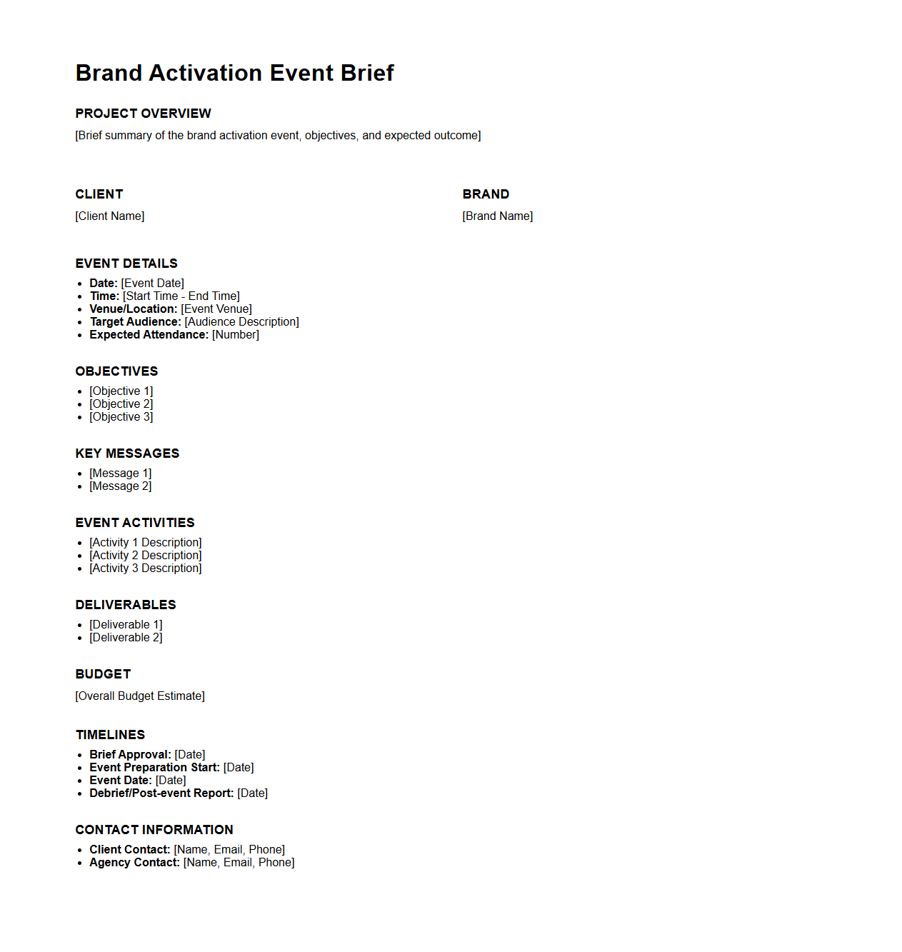 Brand Activation Event Brief Example