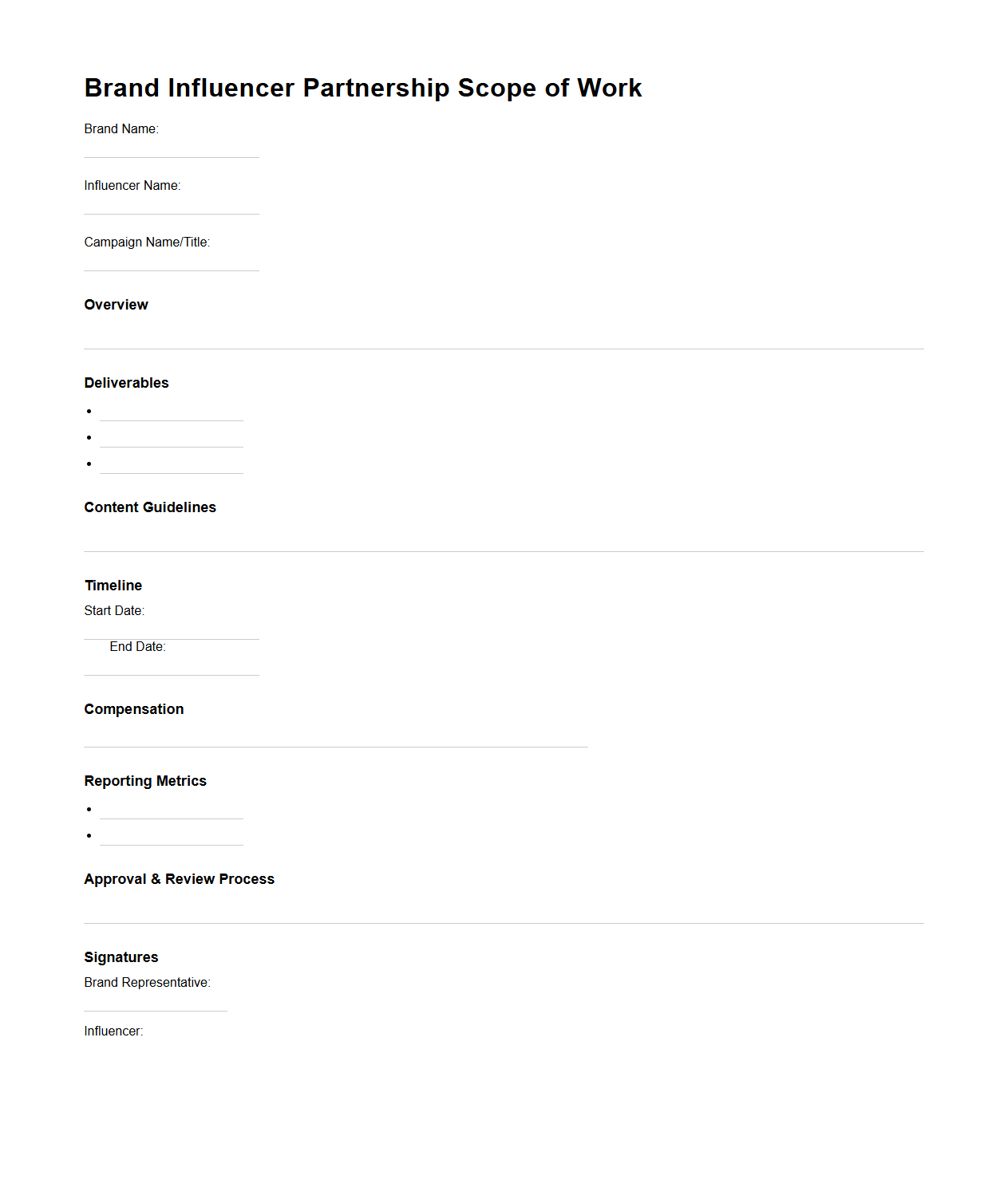 Brand Influencer Partnership Scope of Work