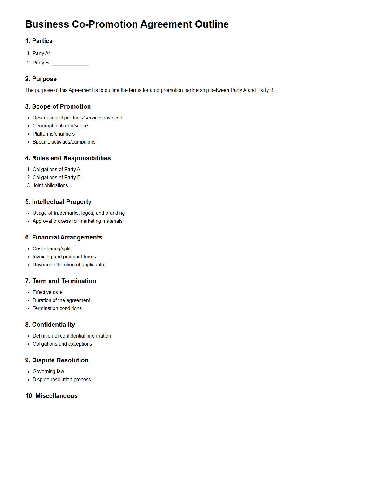 Business Co-Promotion Agreement Outline