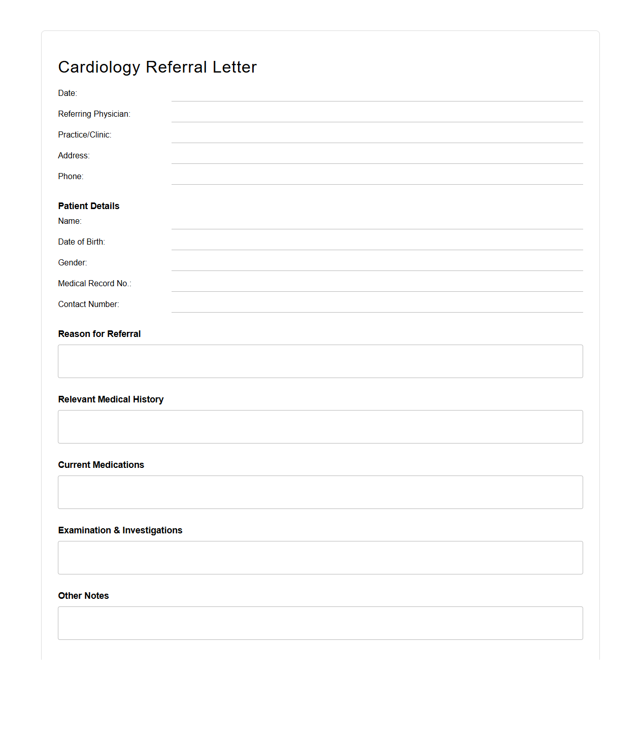 Cardiology Referral Letter Template