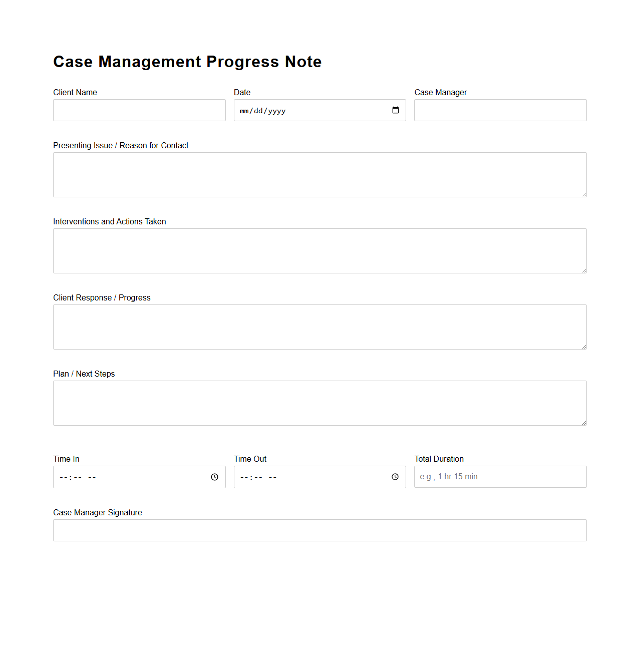 Case Management Progress Note Example