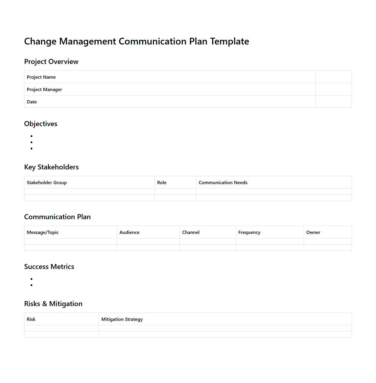 Change Management Communication Plan Template for Consultants