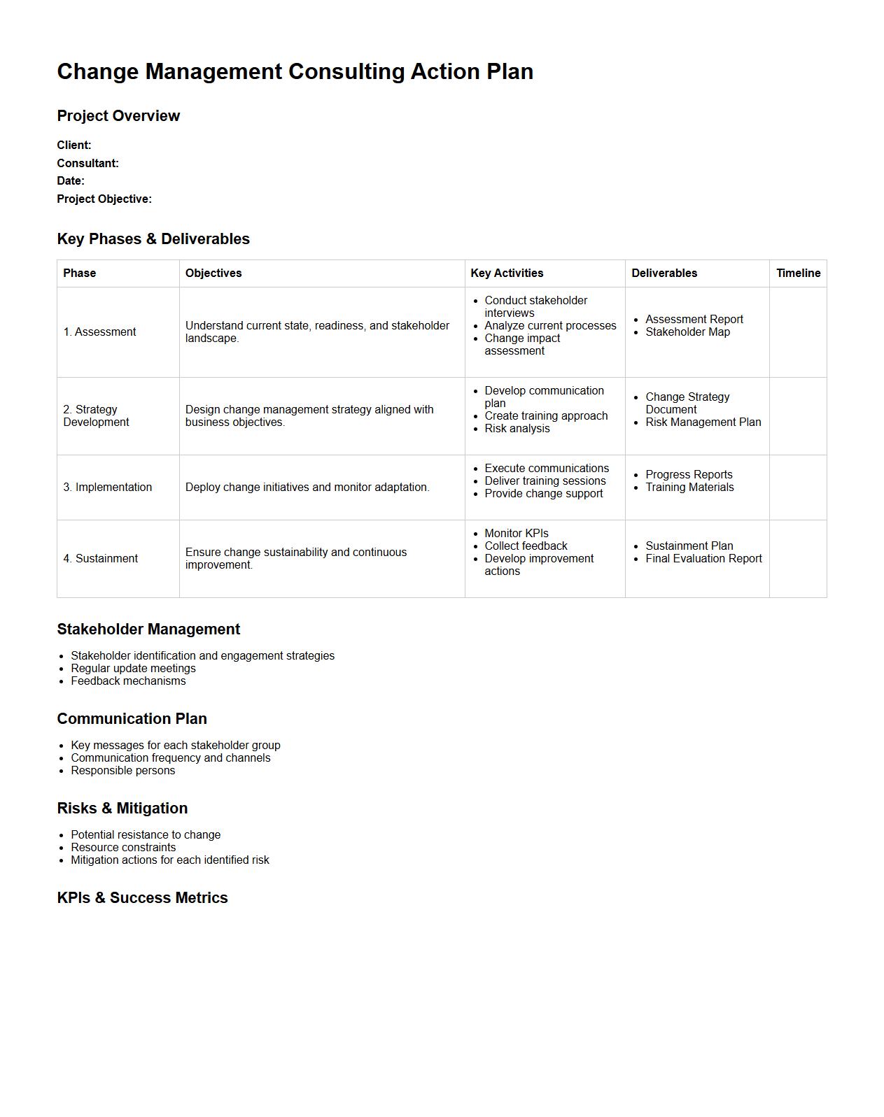 Change Management Consulting Action Plan