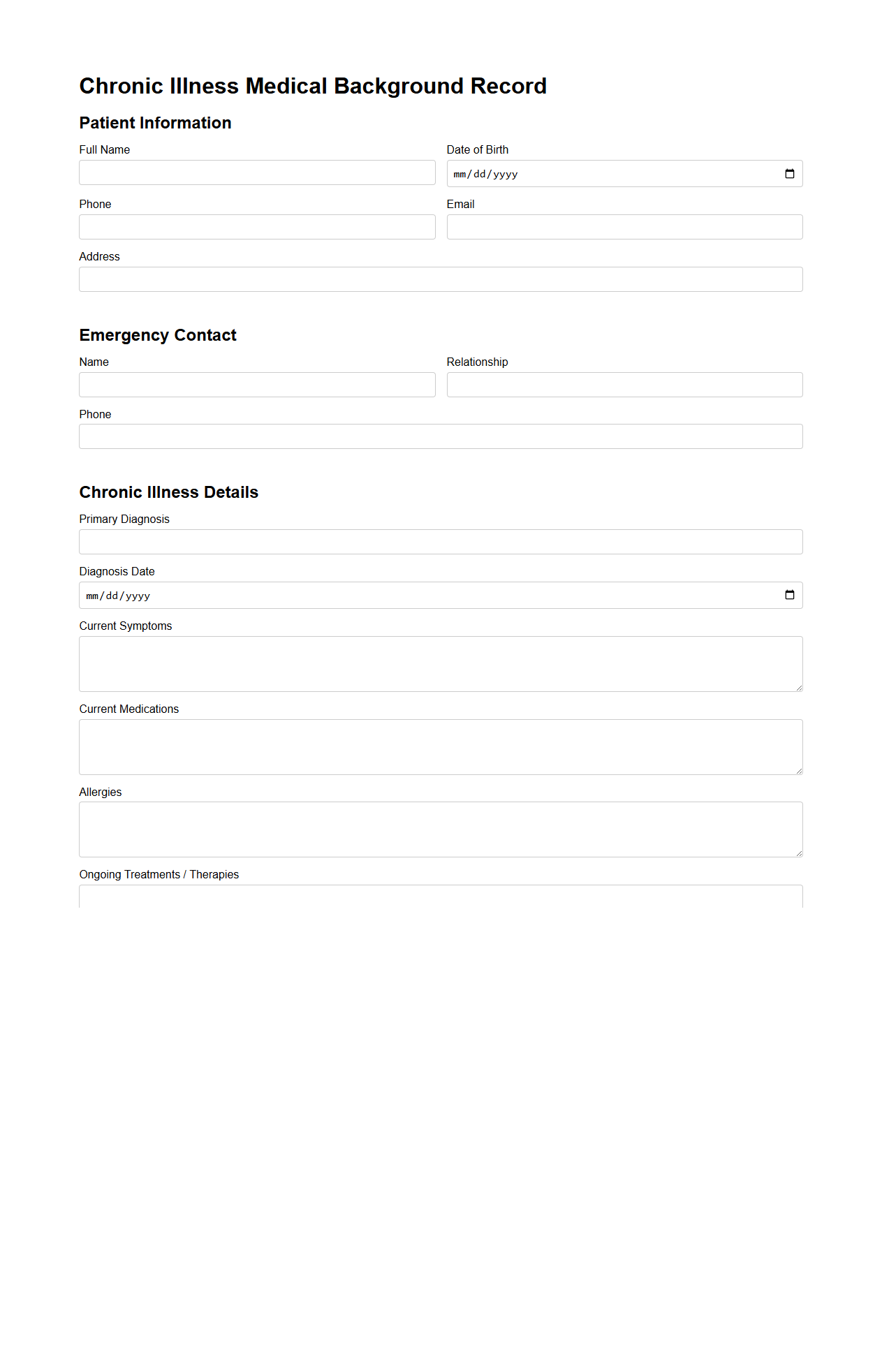 Chronic Illness Medical Background Record