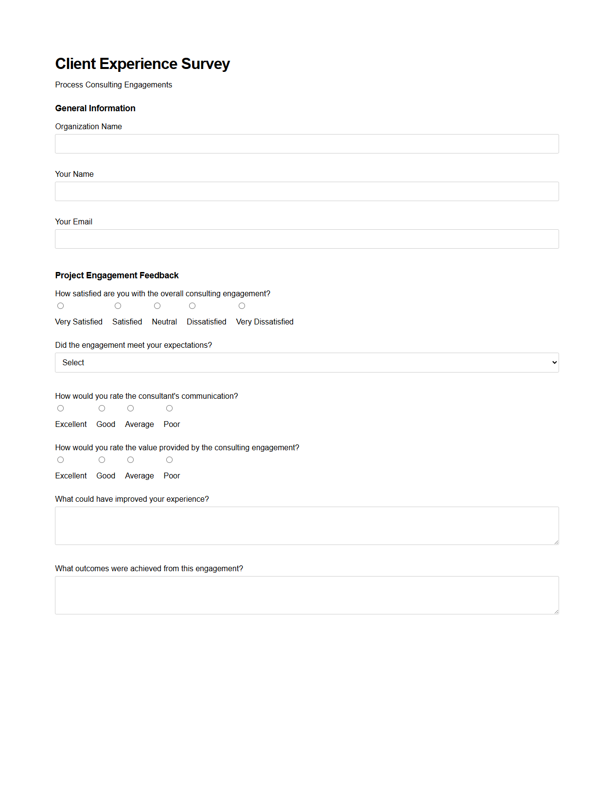 Client Experience Survey for Process Consulting Engagements