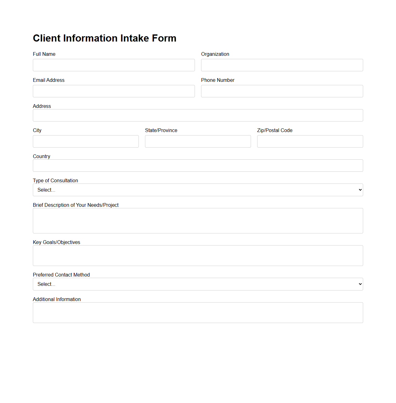 Client Information Intake Form for Consultants