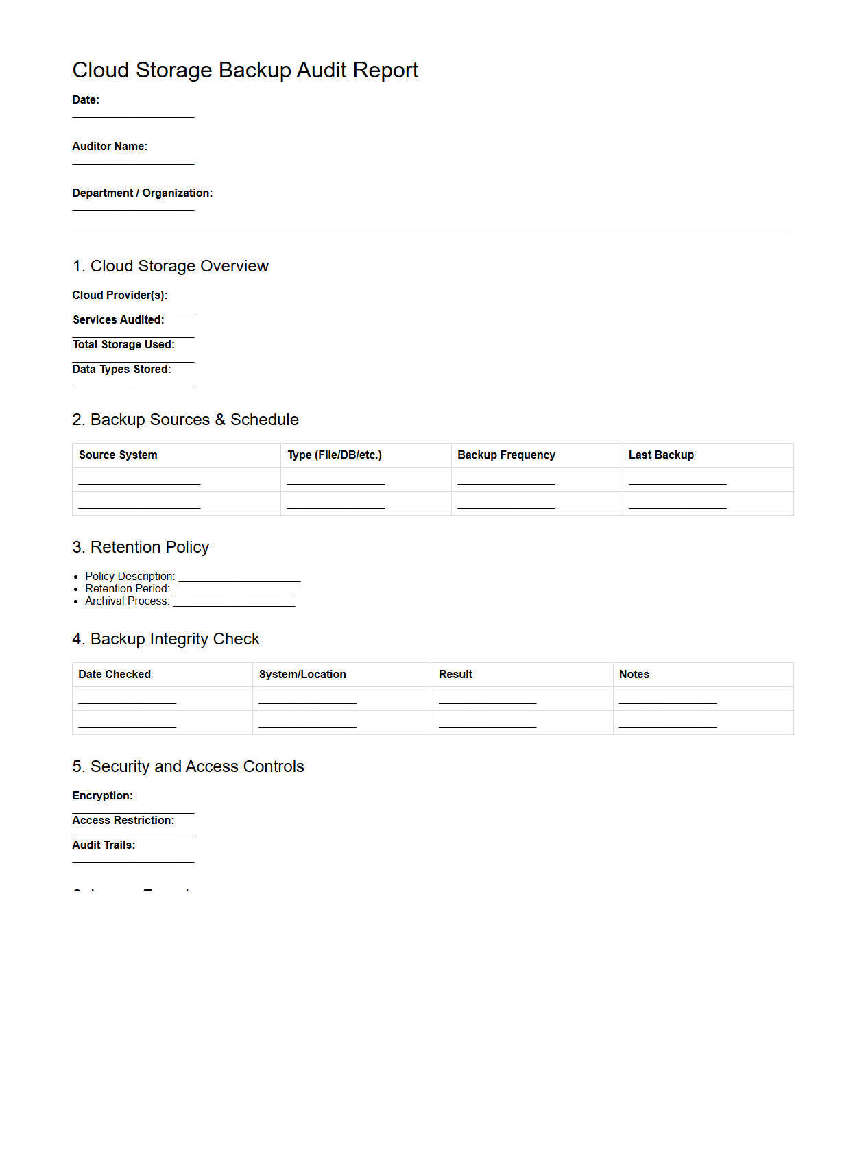 Cloud Storage Backup Audit Report Template