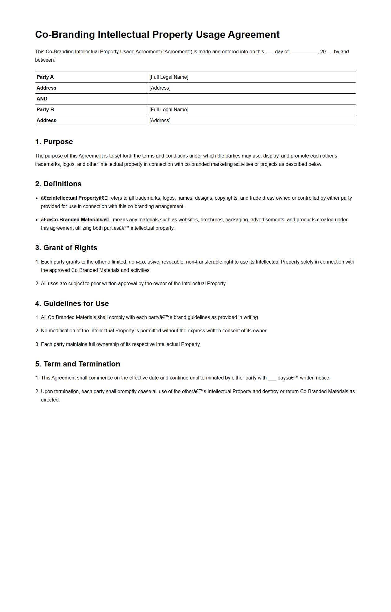 Co-Branding Intellectual Property Usage Agreement