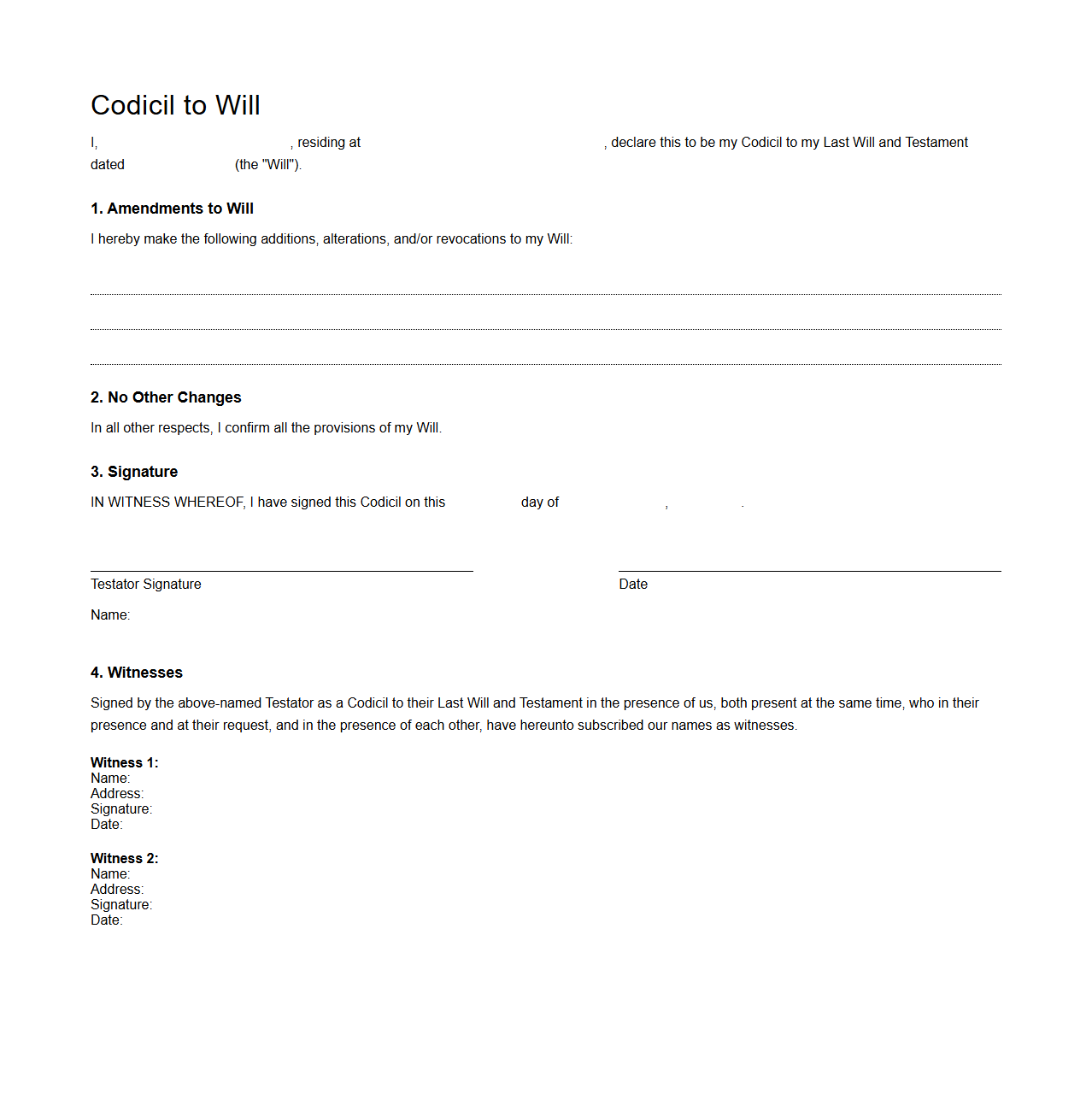 Codicil to Will Sample Document