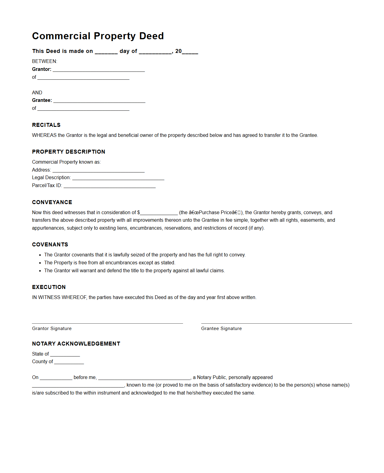 Commercial Property Deed Example