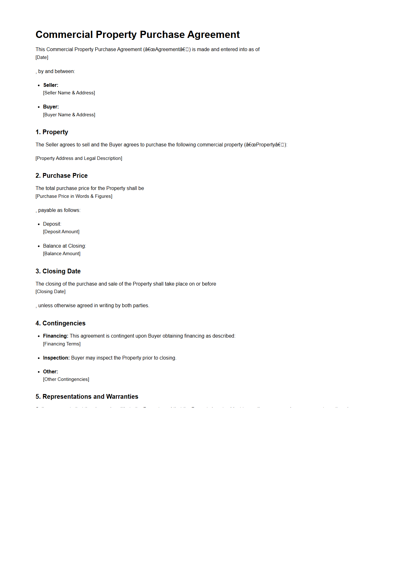 Commercial Property Purchase Agreement Format