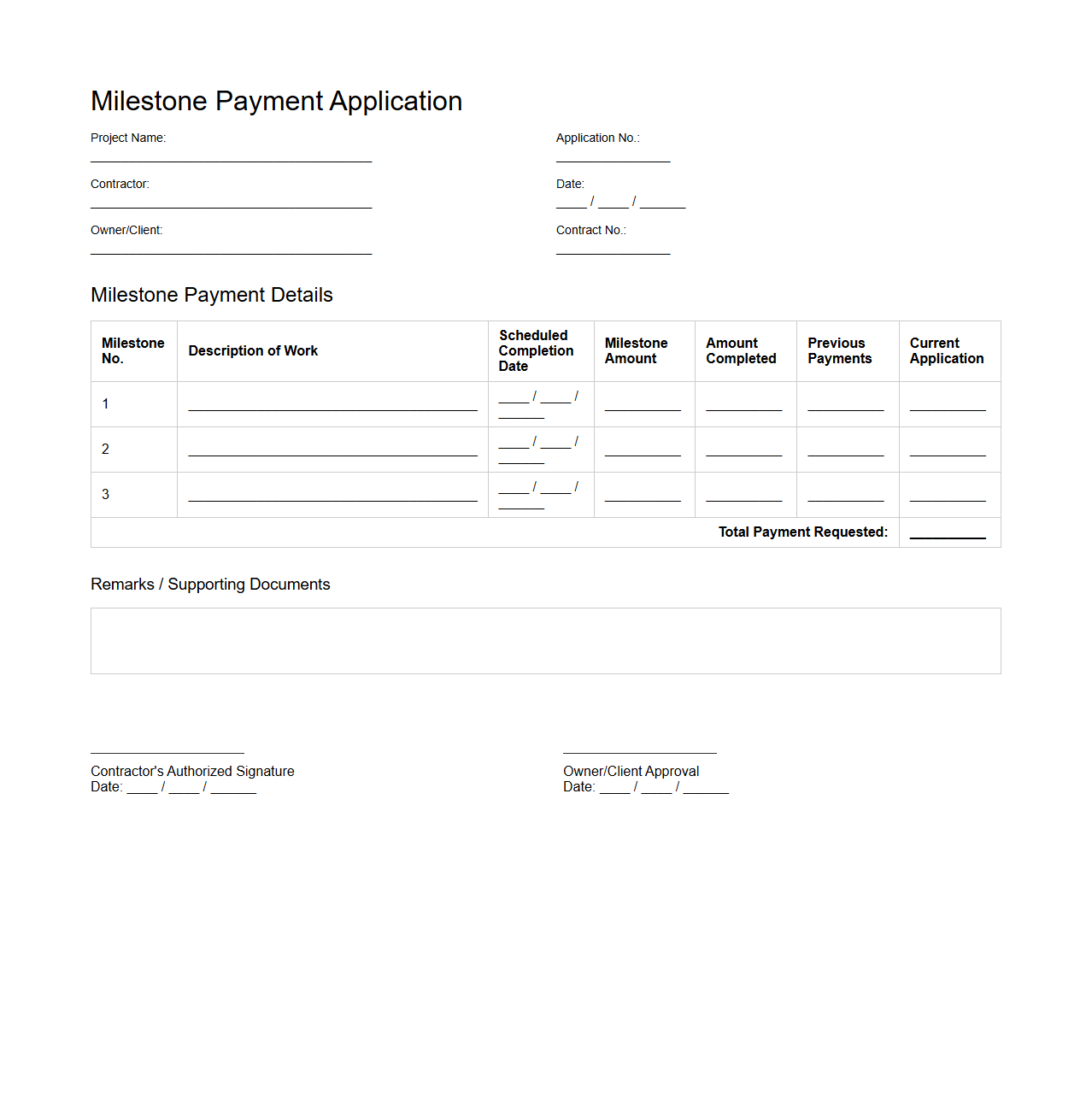 Construction Milestone Payment Application Sample