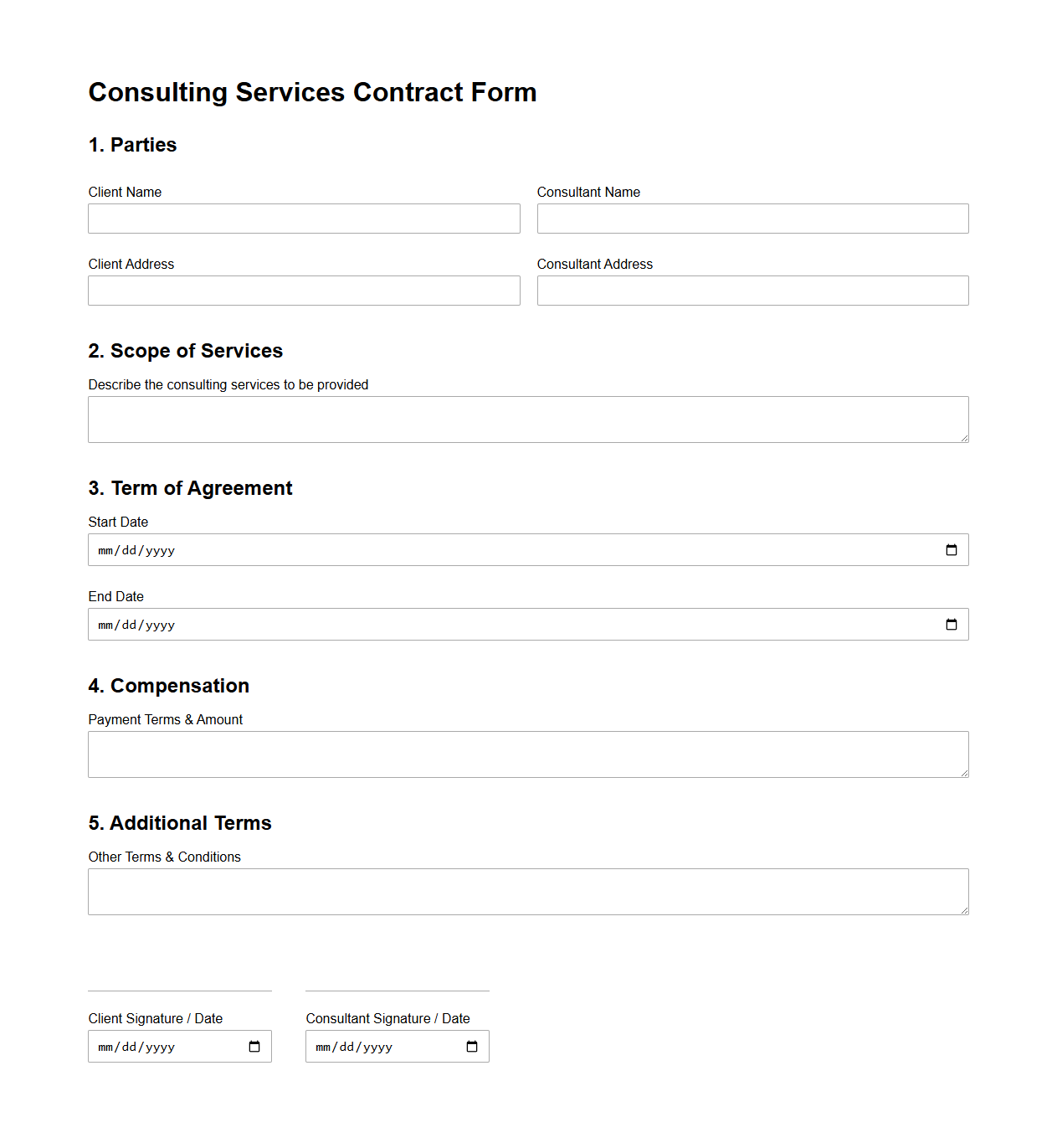 Consulting Services Contract Form