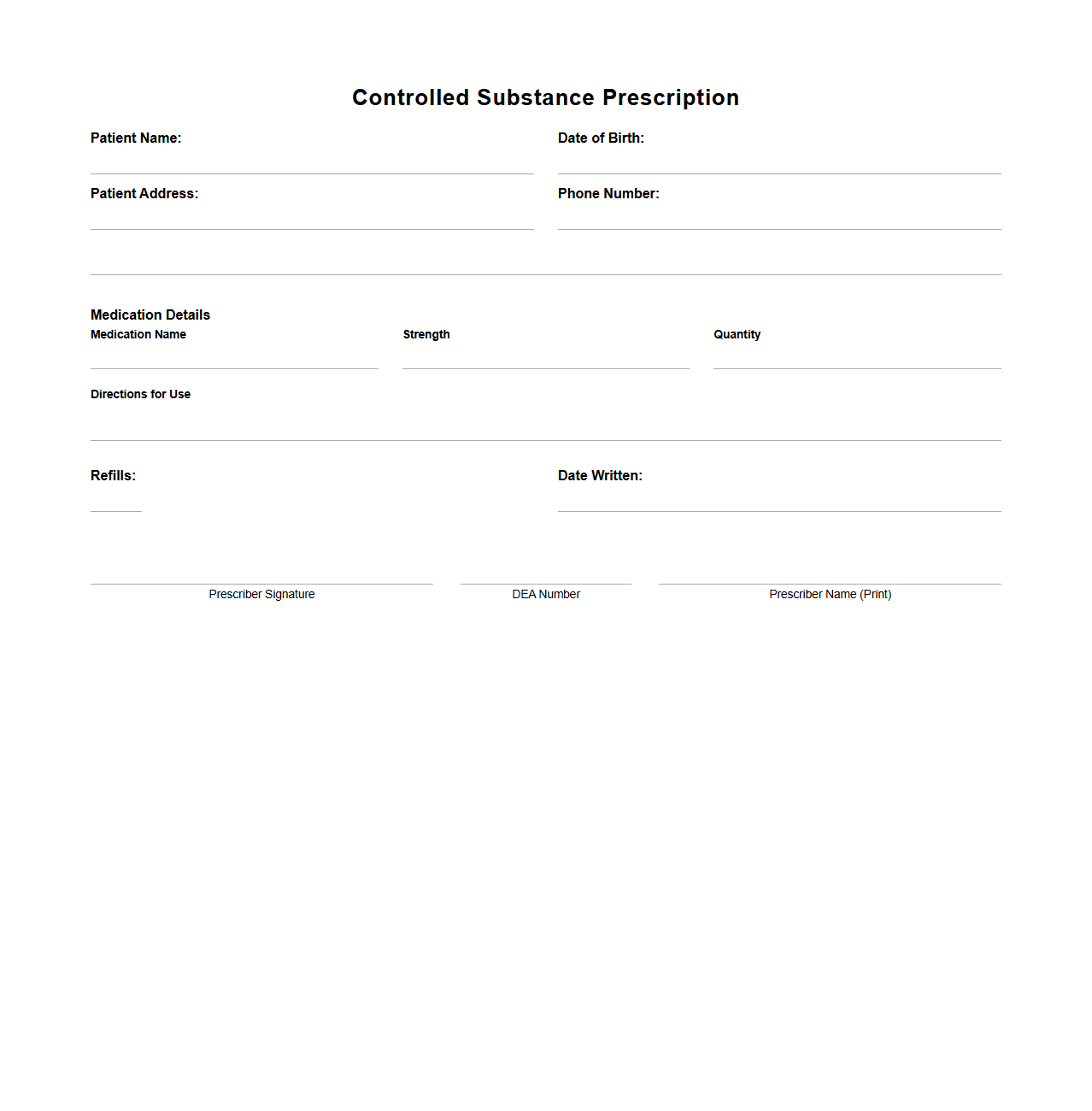 Controlled Substance Prescription Sample