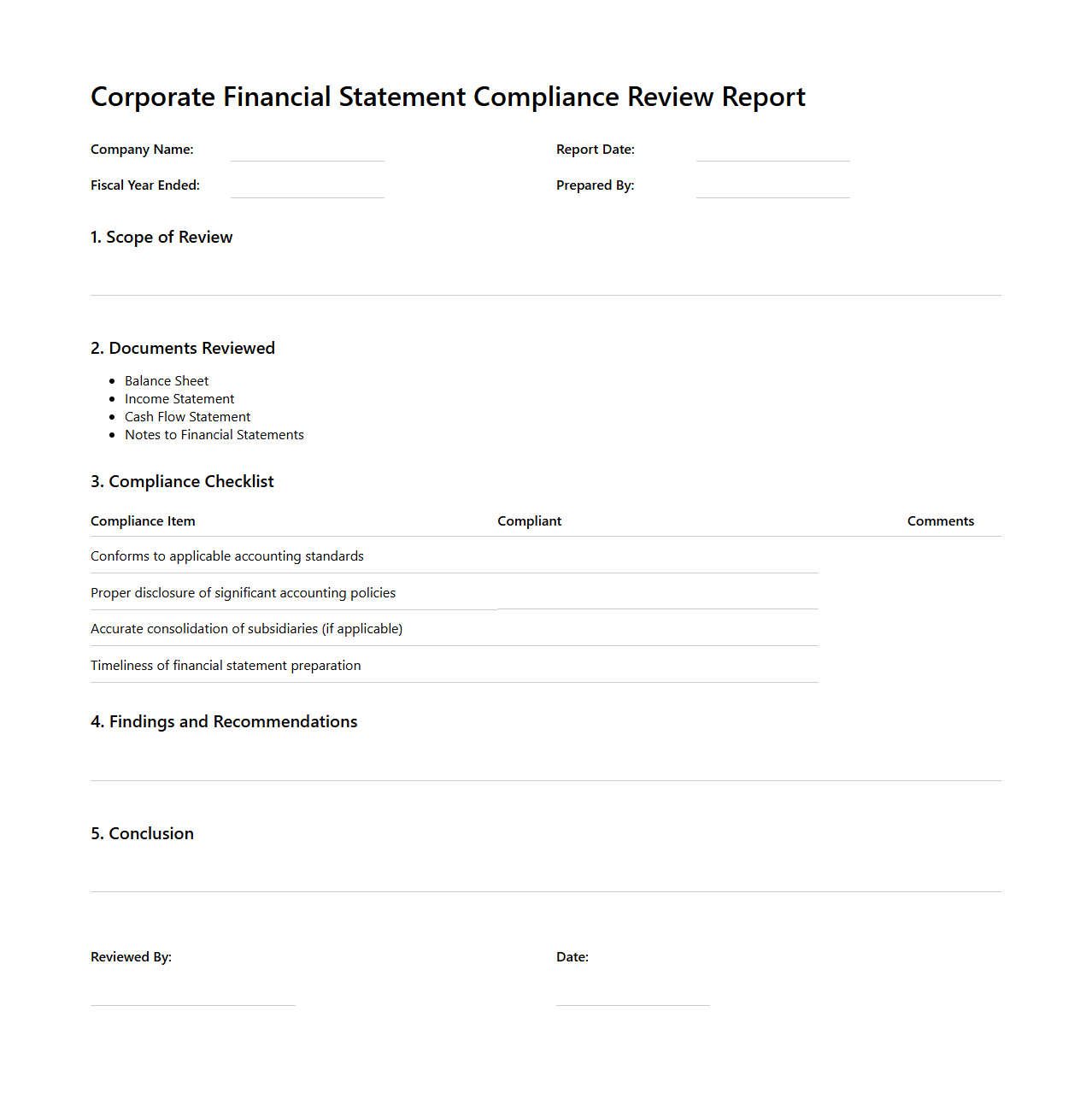 Corporate Financial Statement Compliance Review Report