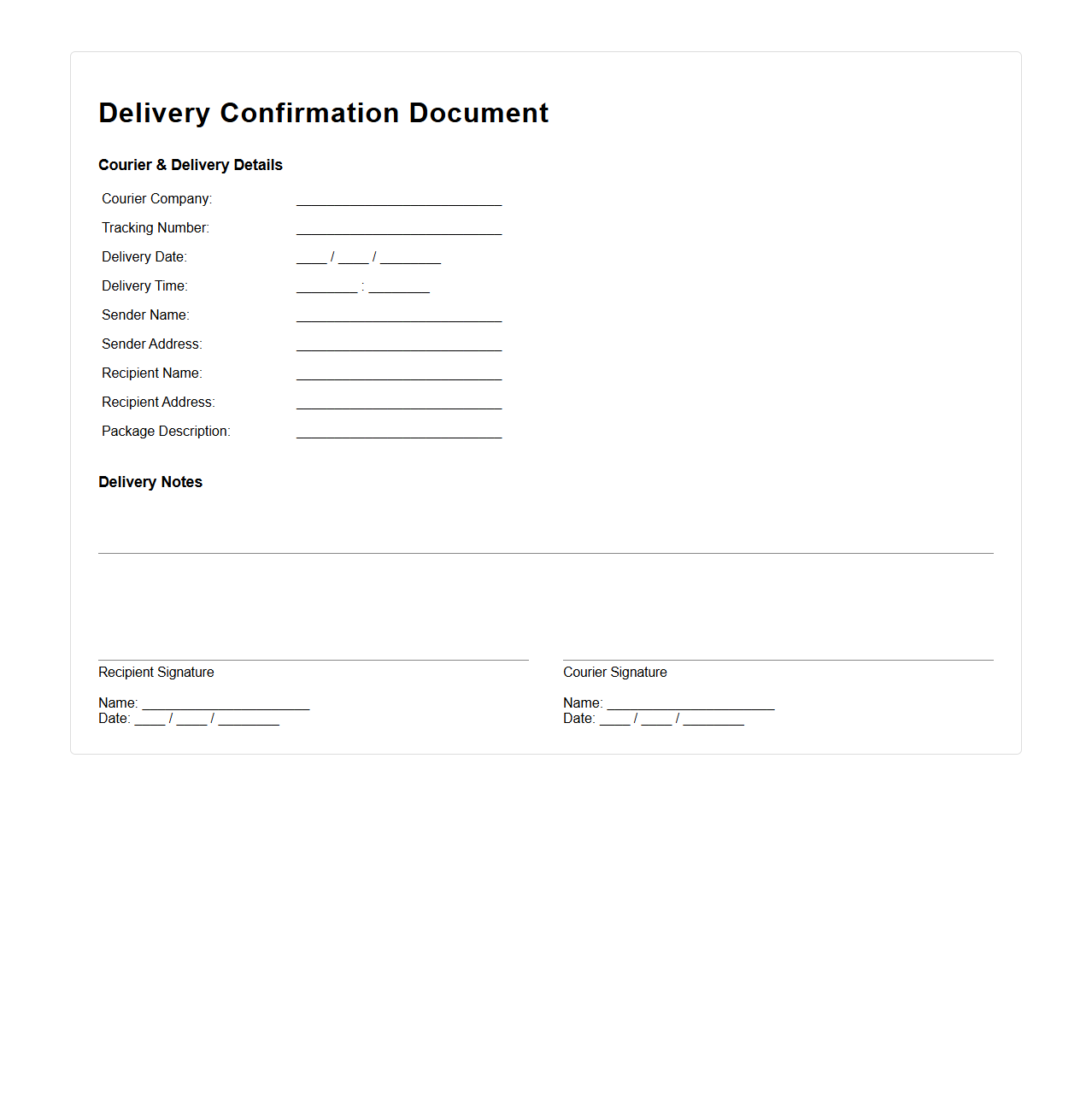 Courier Service Delivery Confirmation Document