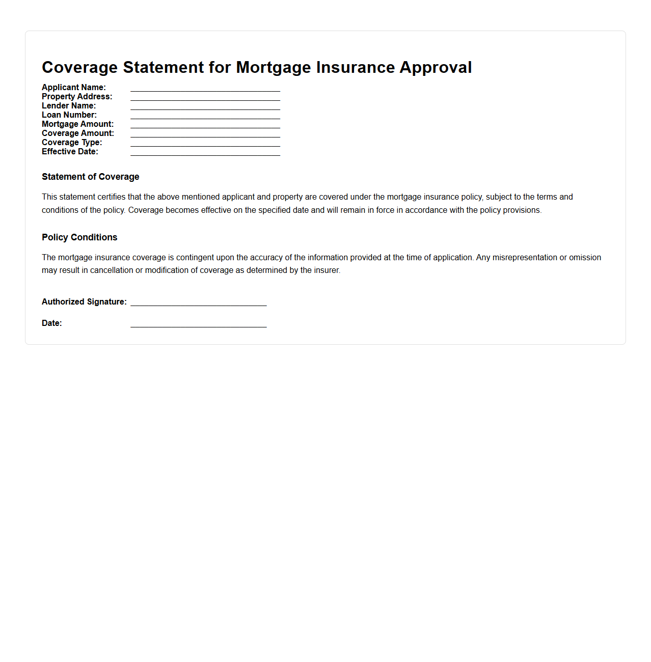 Coverage Statement for Mortgage Insurance Approval