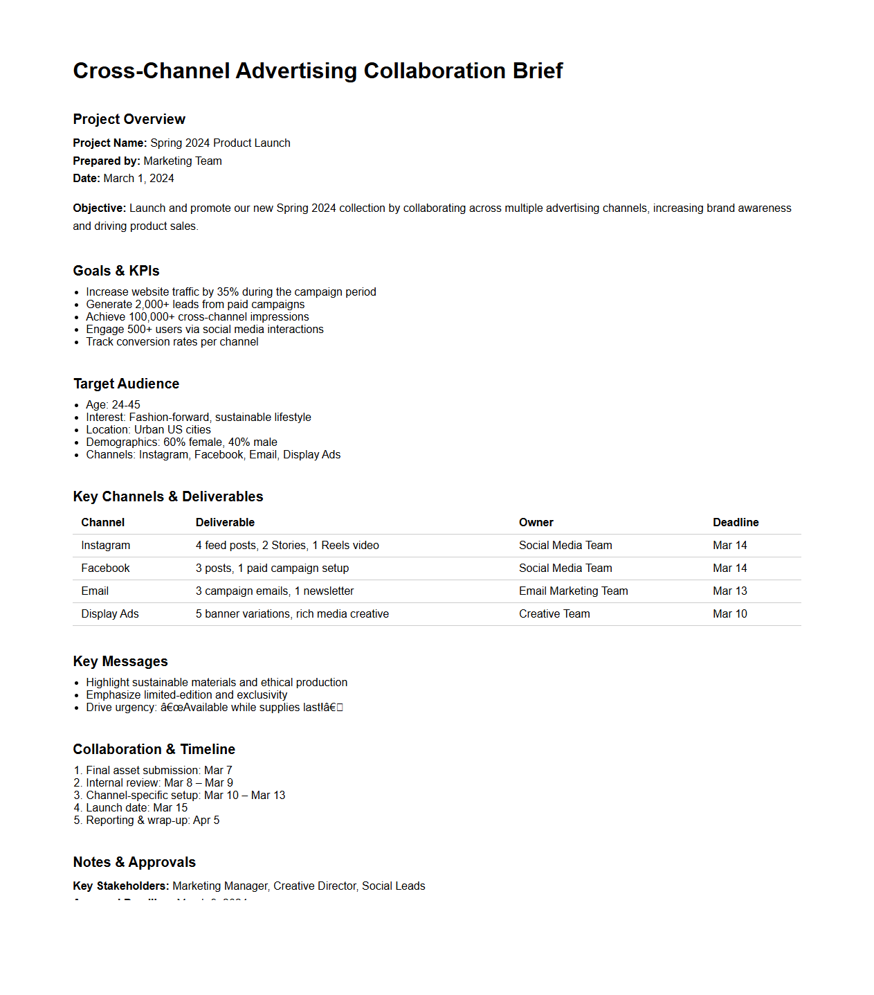 Cross-Channel Advertising Collaboration Brief Example