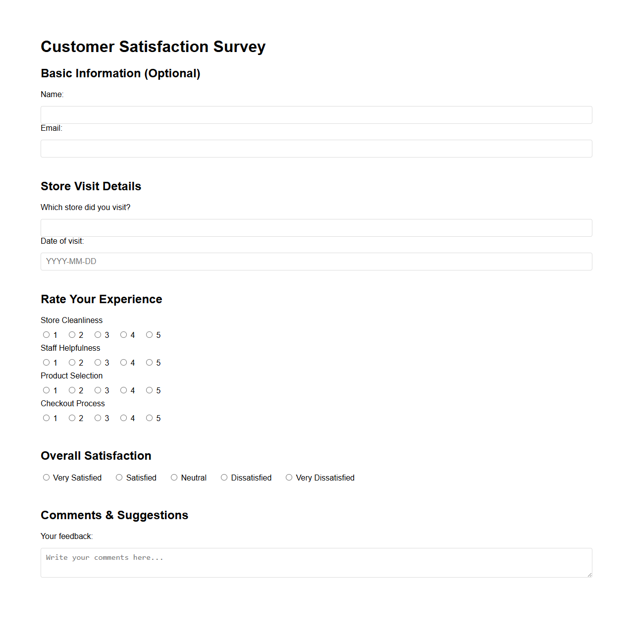 Customer Satisfaction Survey Template for Retail Stores