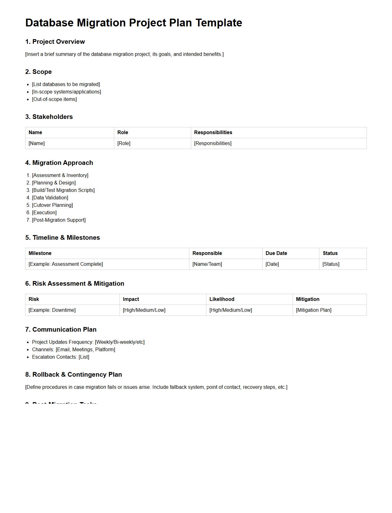 Database Migration Project Plan Template