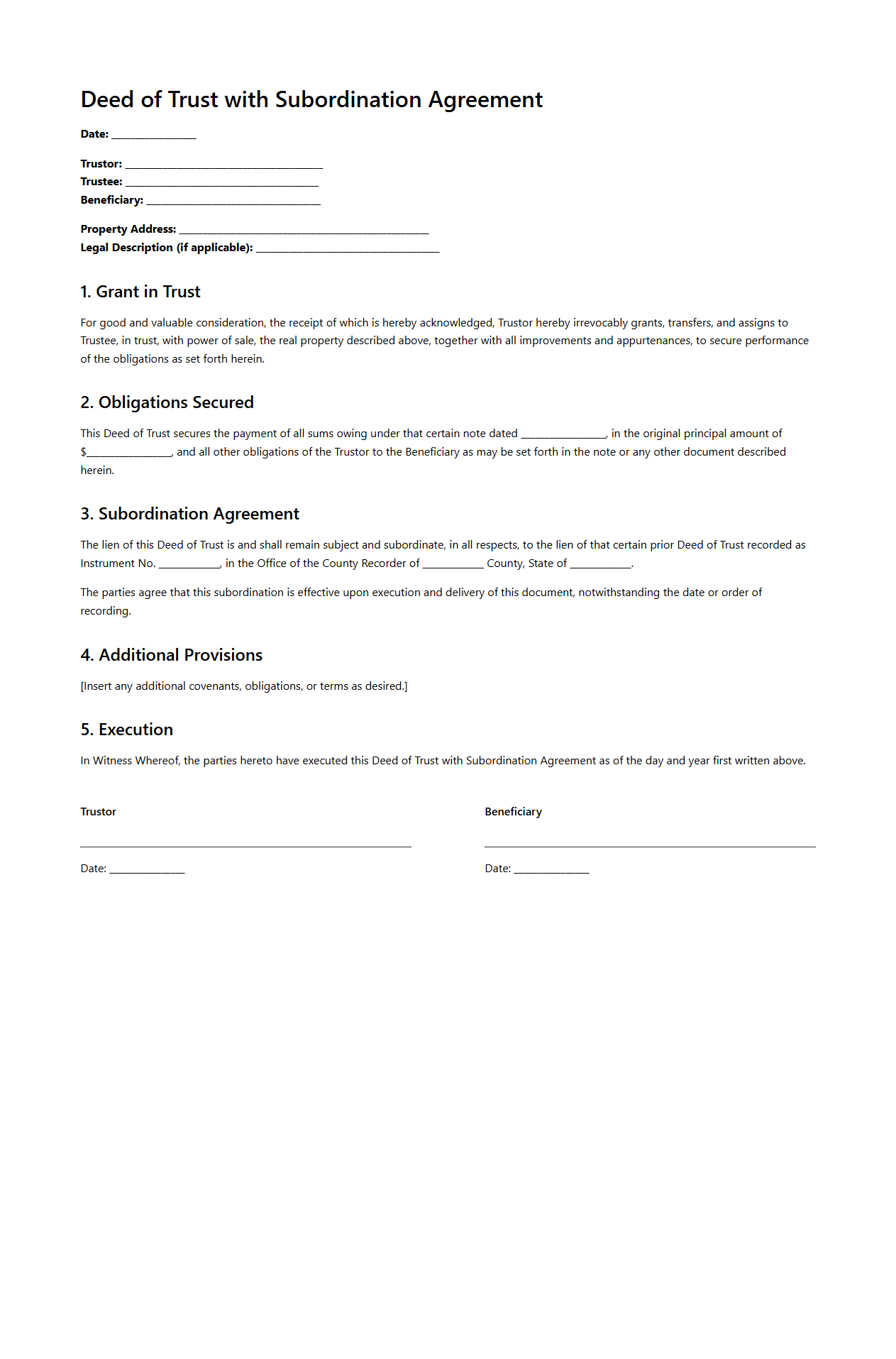 Deed of Trust with Subordination Agreement Example