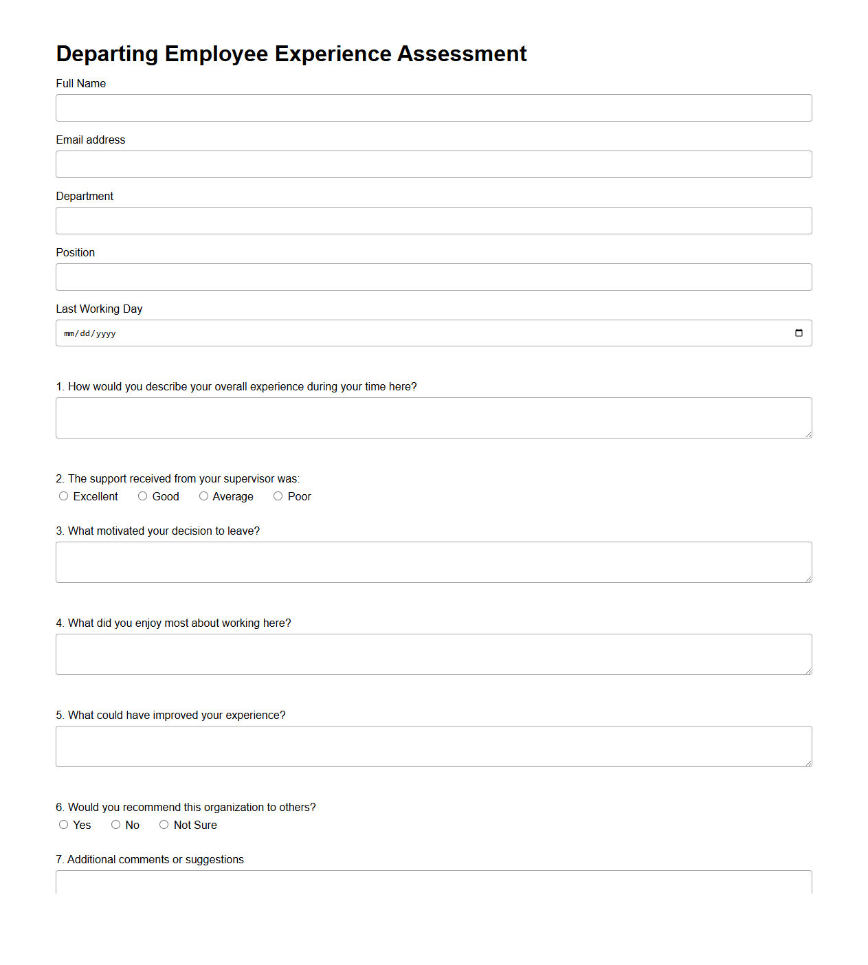 Departing Employee Experience Assessment