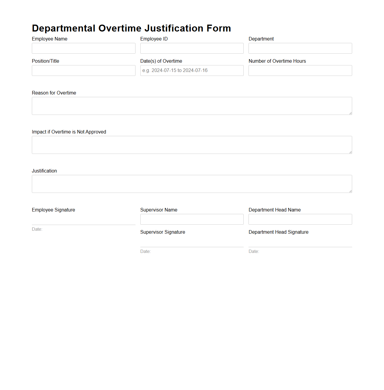 Departmental Overtime Justification Form